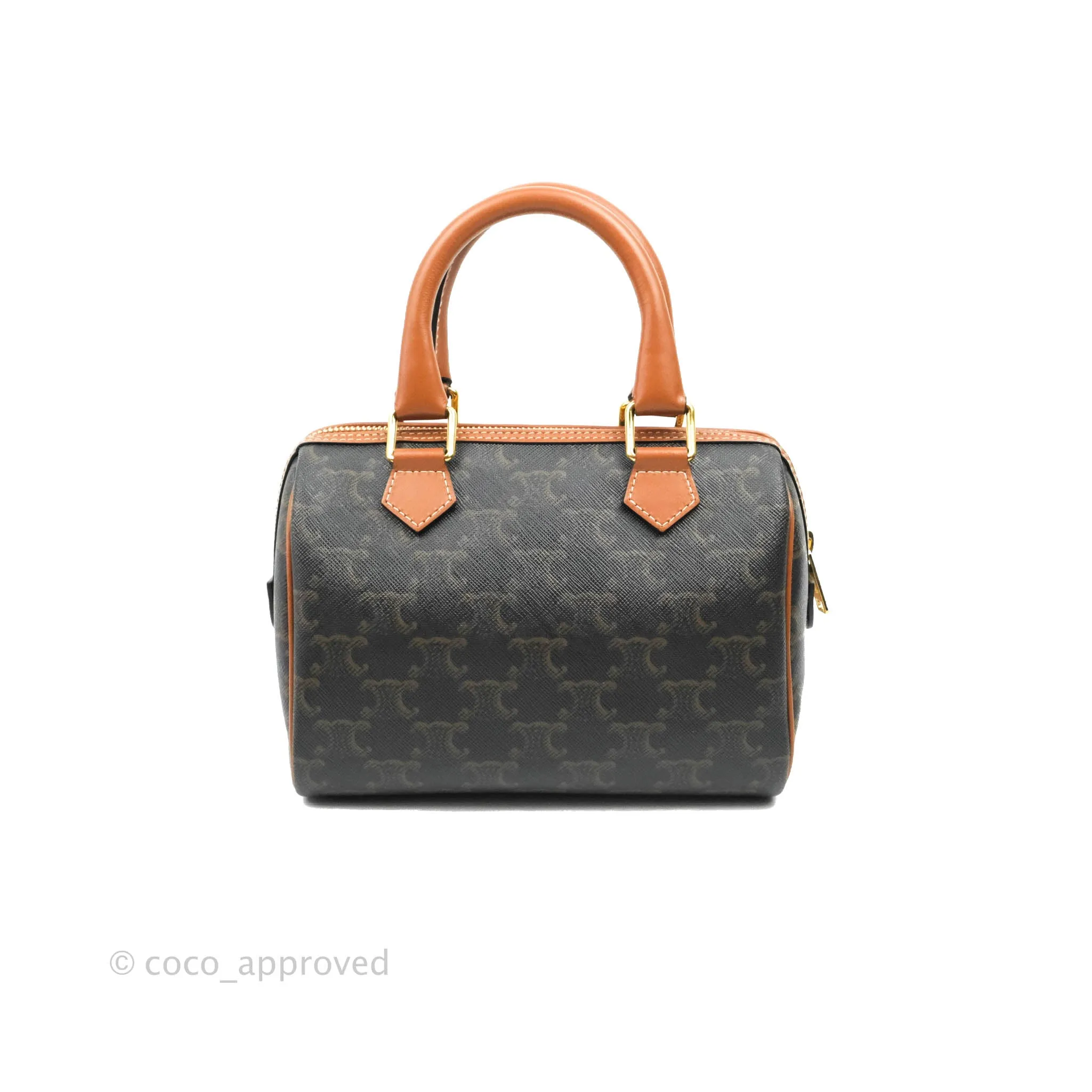 Celine Small Triomphe Canvas Boston Bag Tan Calfskin
