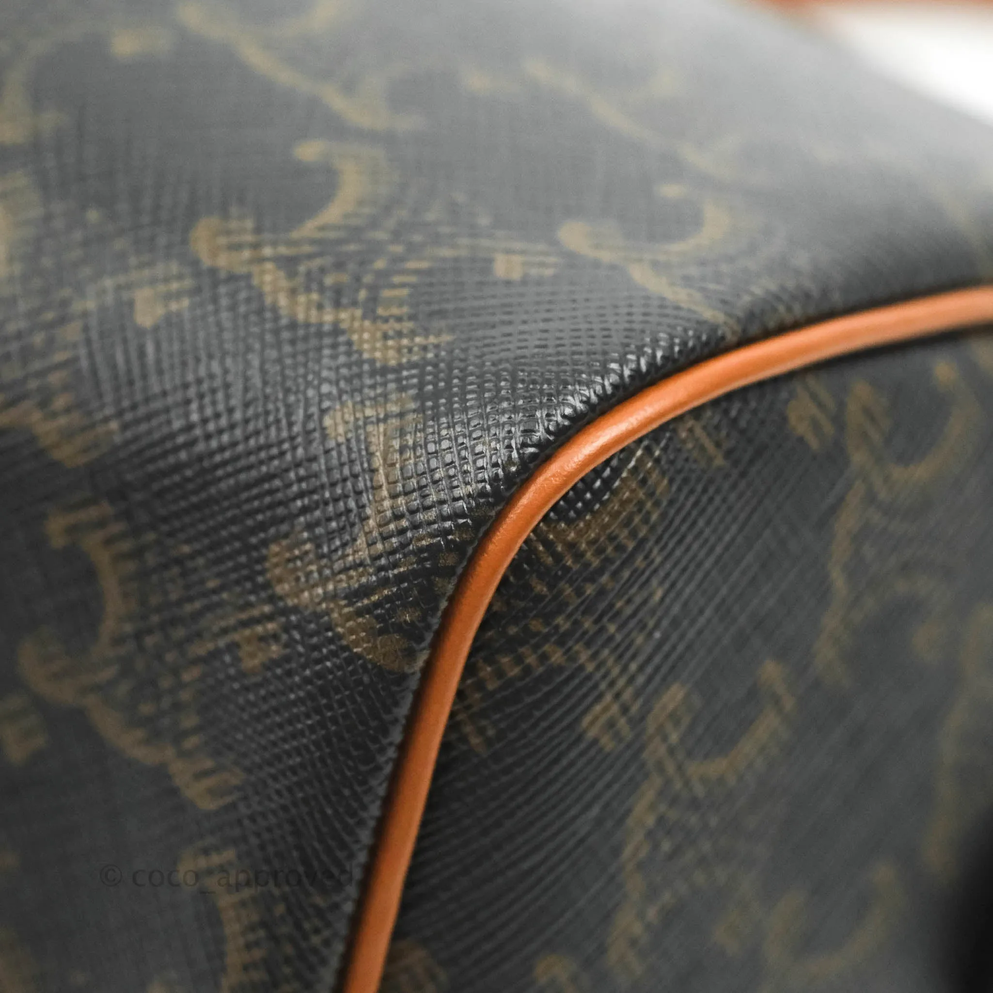 Celine Small Triomphe Canvas Boston Bag Tan Calfskin