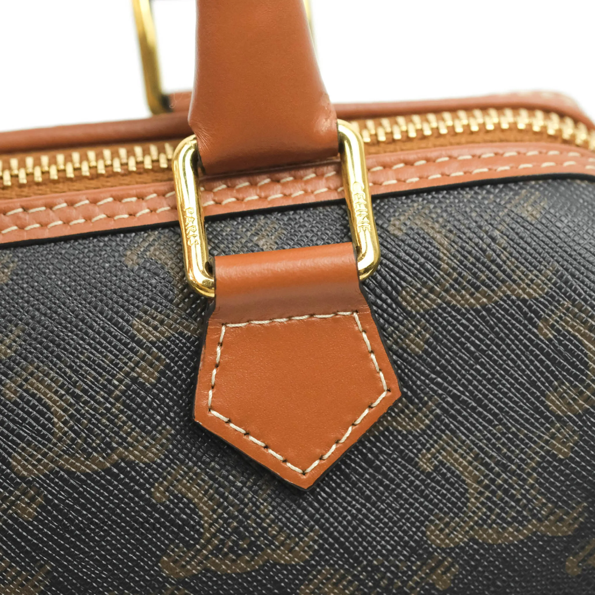 Celine Small Triomphe Canvas Boston Bag Tan Calfskin