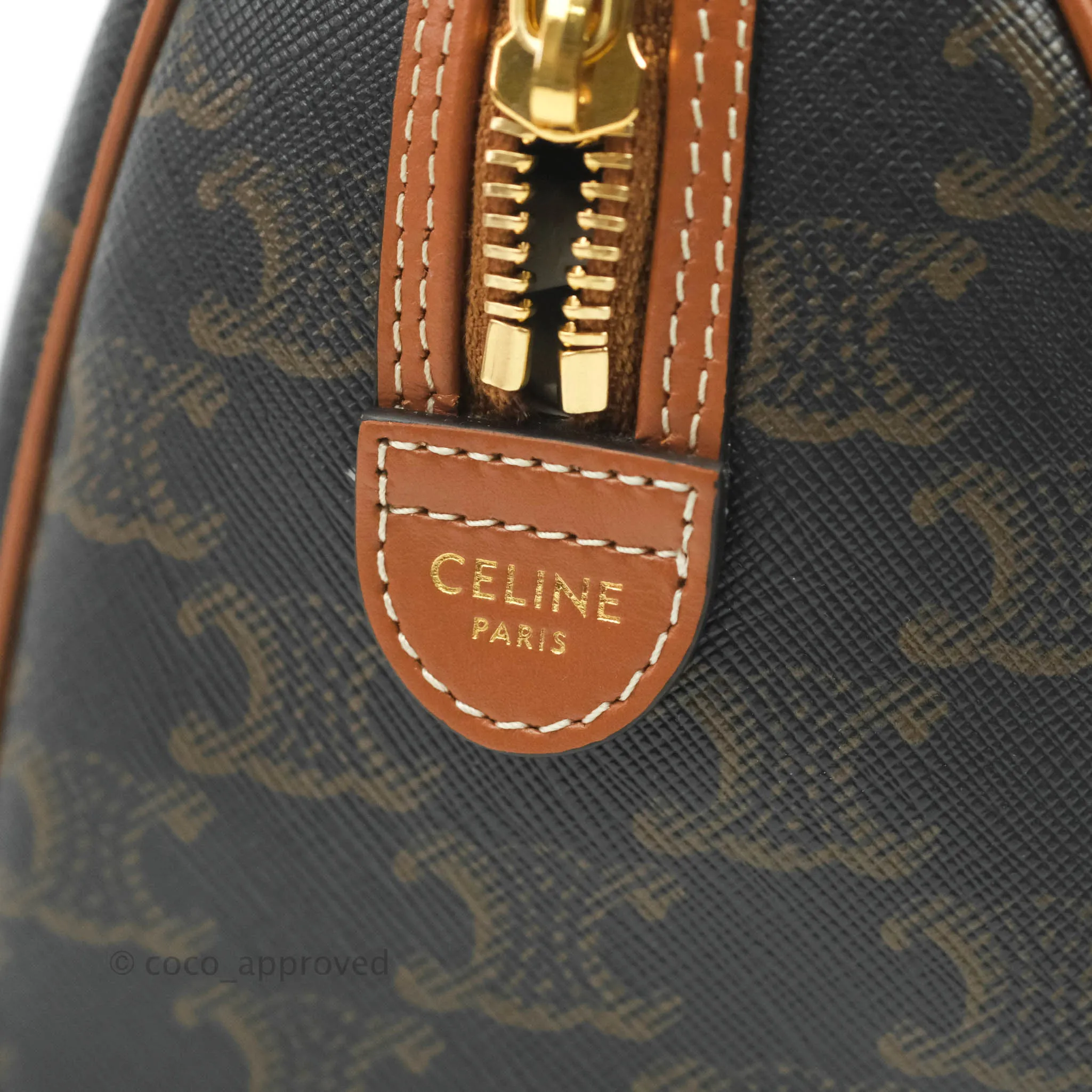Celine Small Triomphe Canvas Boston Bag Tan Calfskin