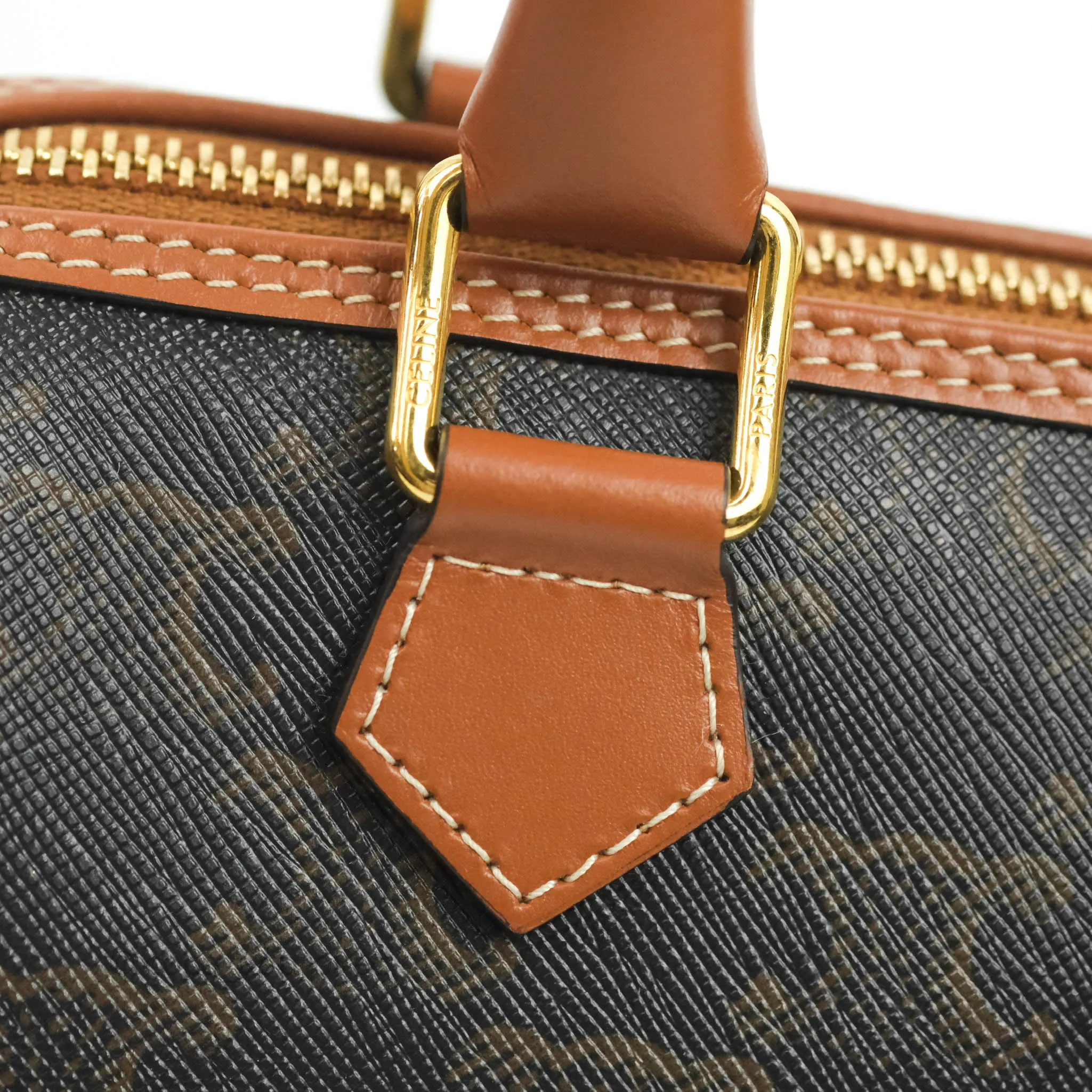 Celine Small Triomphe Canvas Boston Bag Tan Calfskin