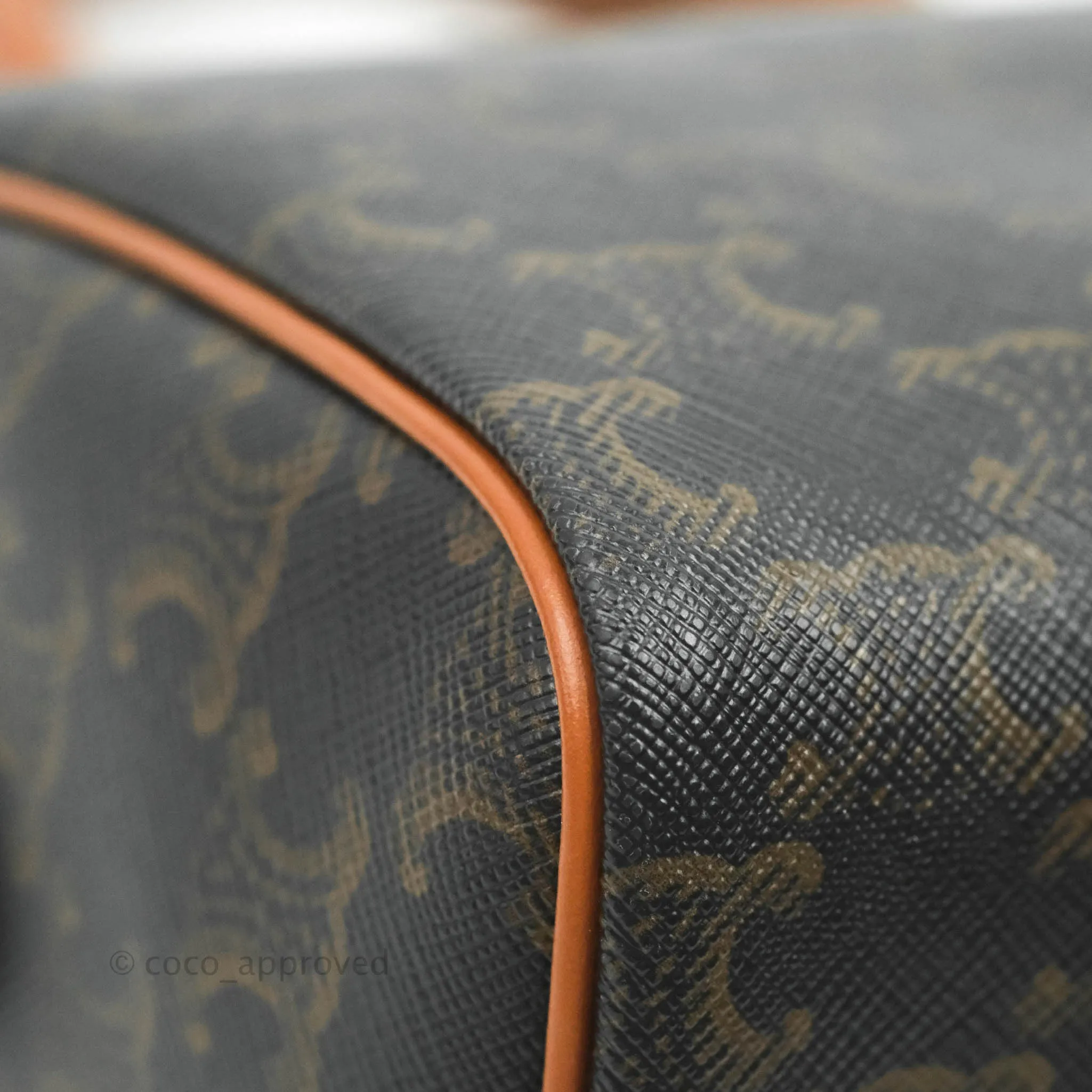 Celine Small Triomphe Canvas Boston Bag Tan Calfskin