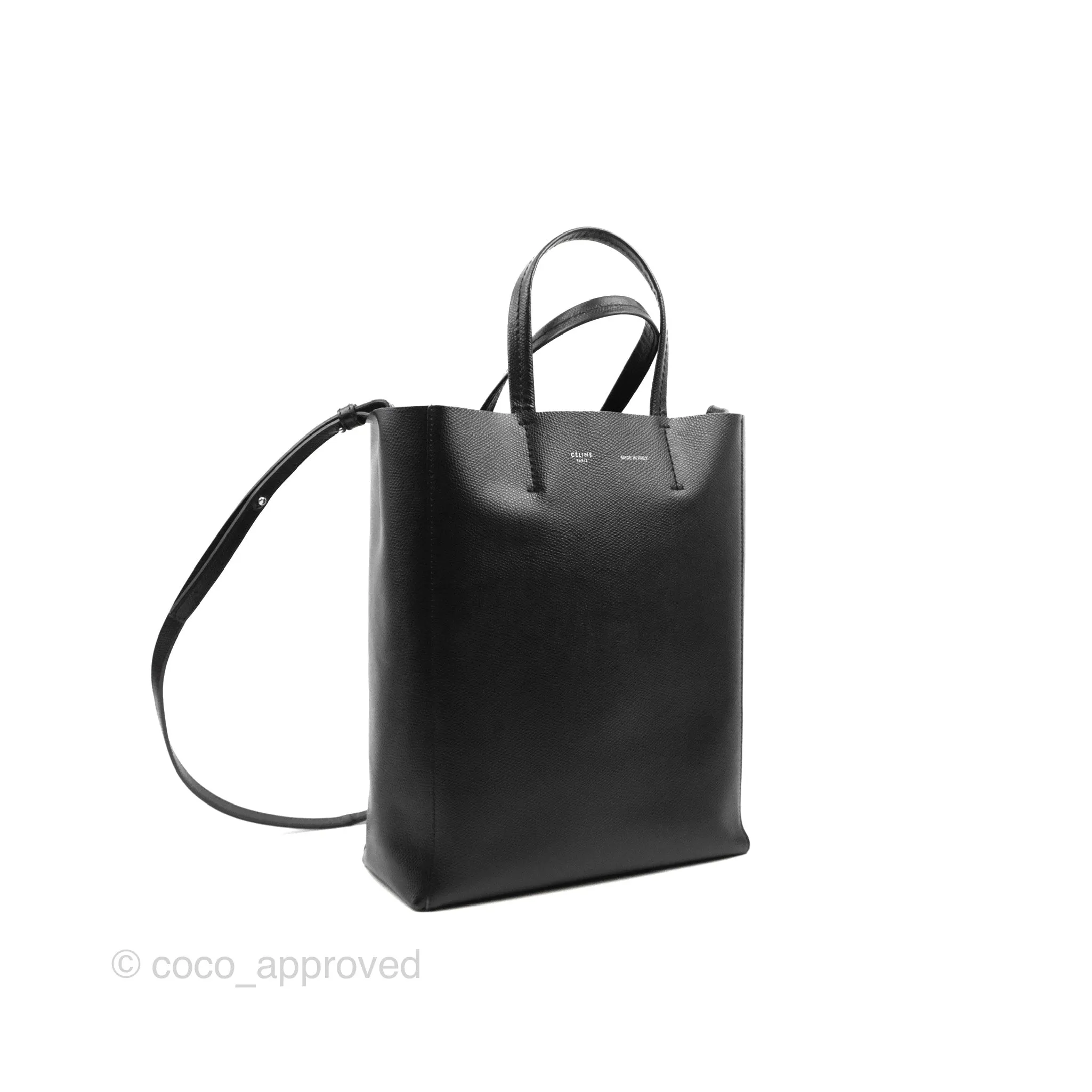 Celine Small Vertical Cabas Tote Black Grained Calfskin Silver Hardware
