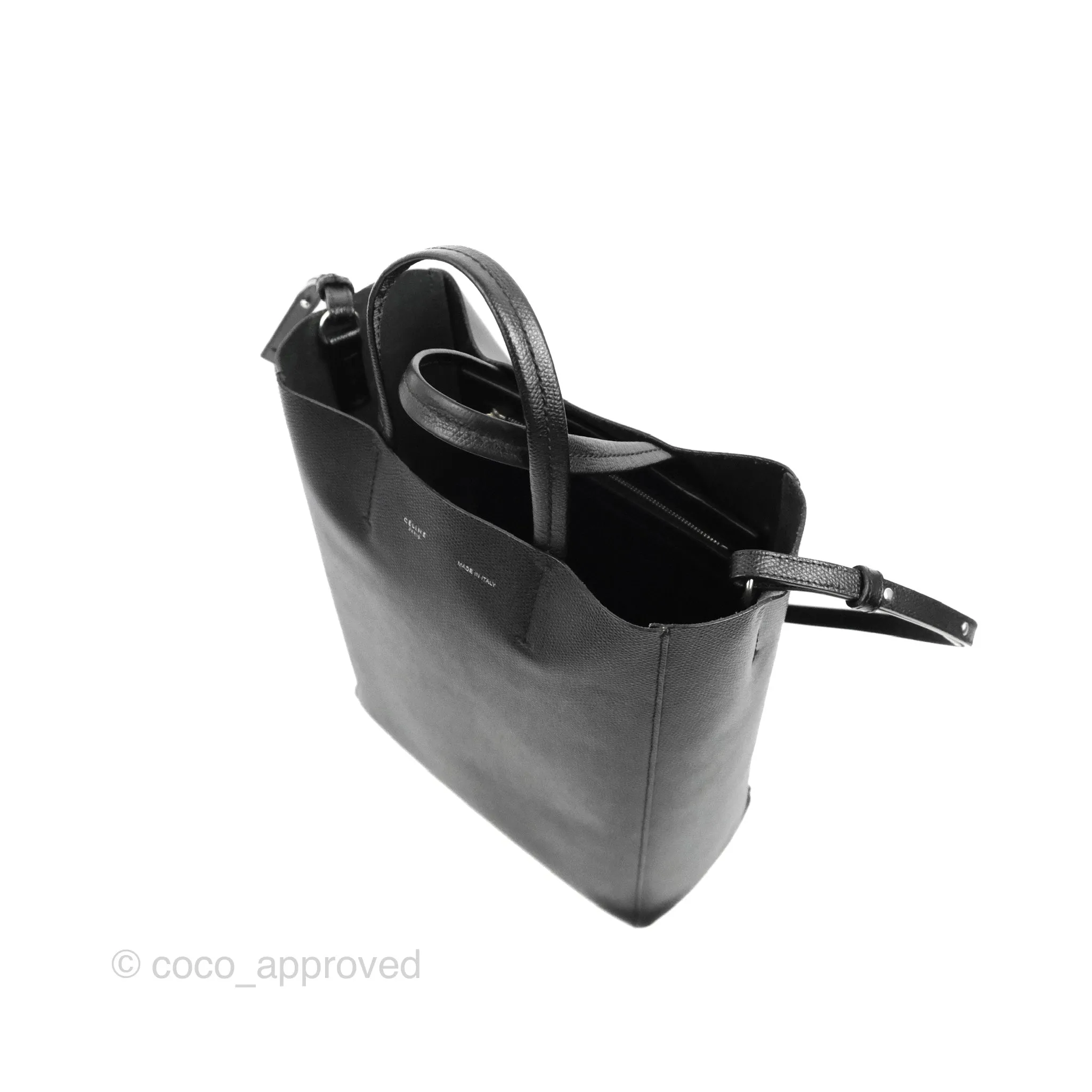 Celine Small Vertical Cabas Tote Black Grained Calfskin Silver Hardware