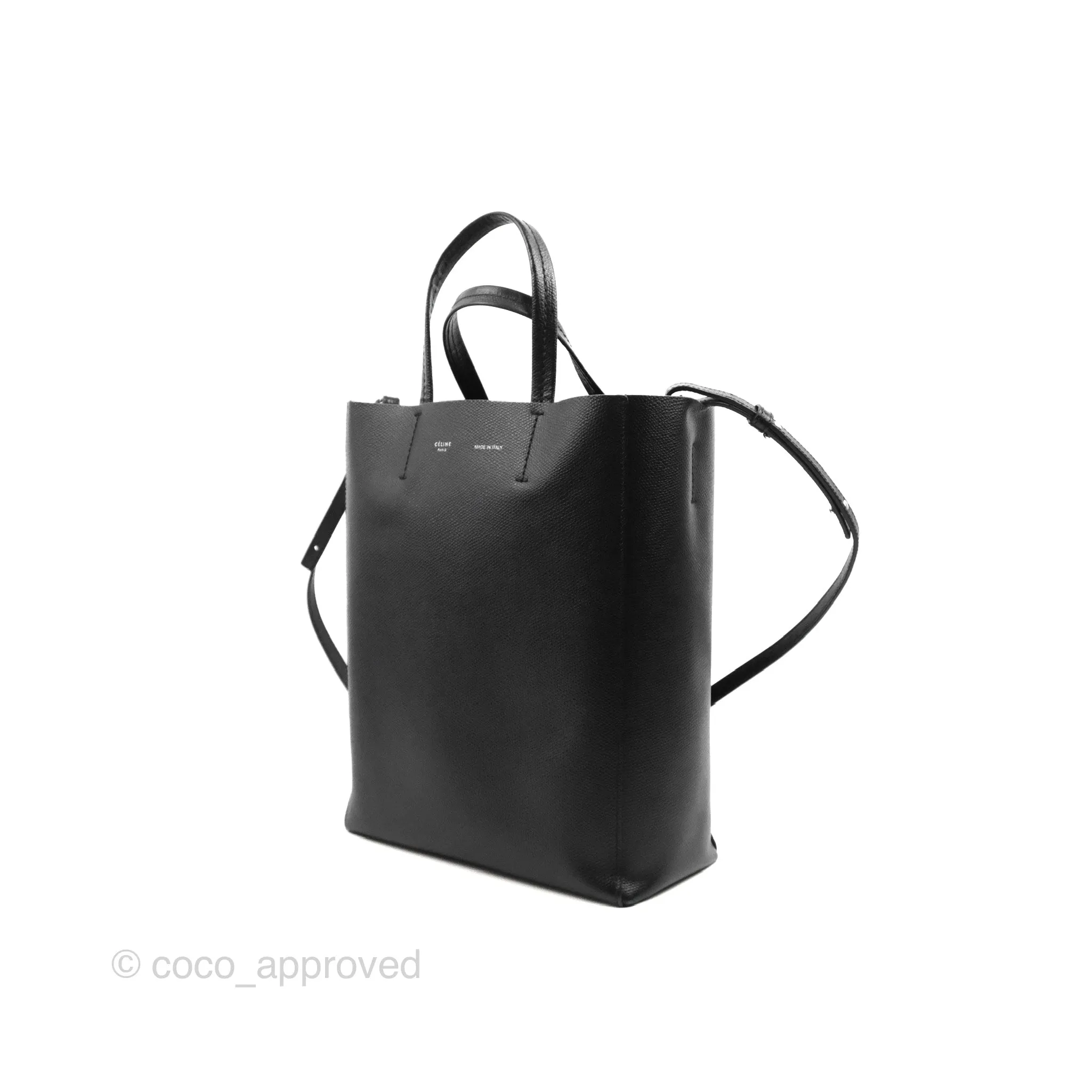 Celine Small Vertical Cabas Tote Black Grained Calfskin Silver Hardware