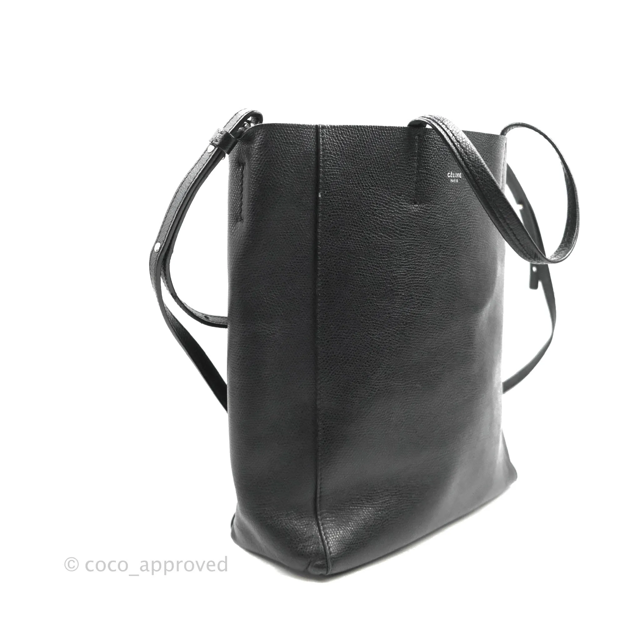 Celine Small Vertical Cabas Tote Grained Calfskin Black Silver Hardware