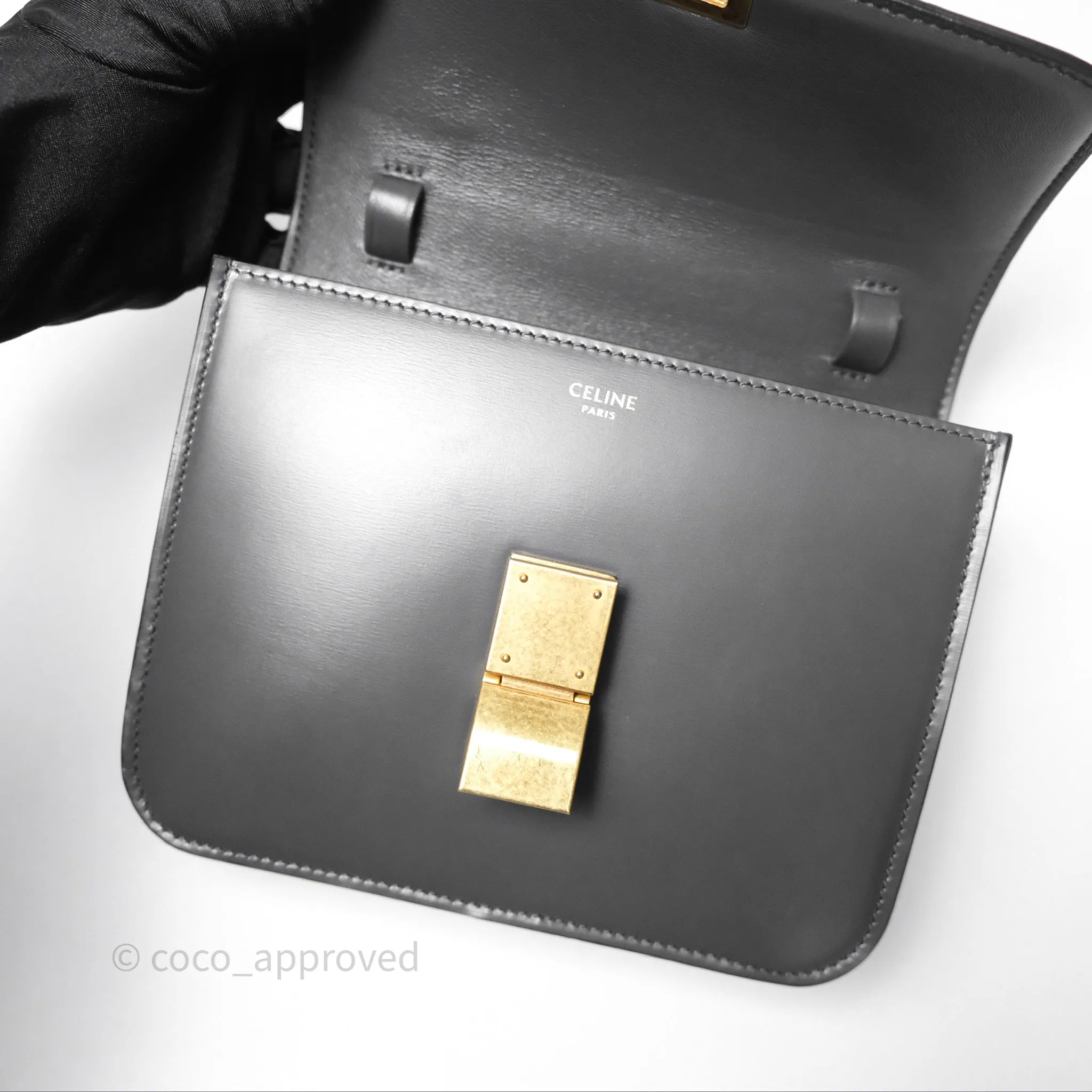Celine Teen Classic Box Flap Dark Grey Box Calfskin