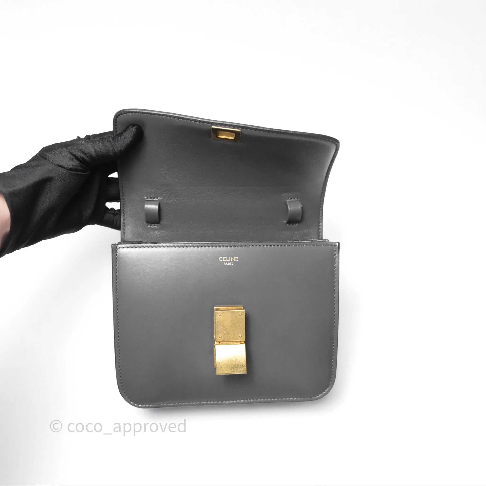 Celine Teen Classic Box Flap Dark Grey Box Calfskin