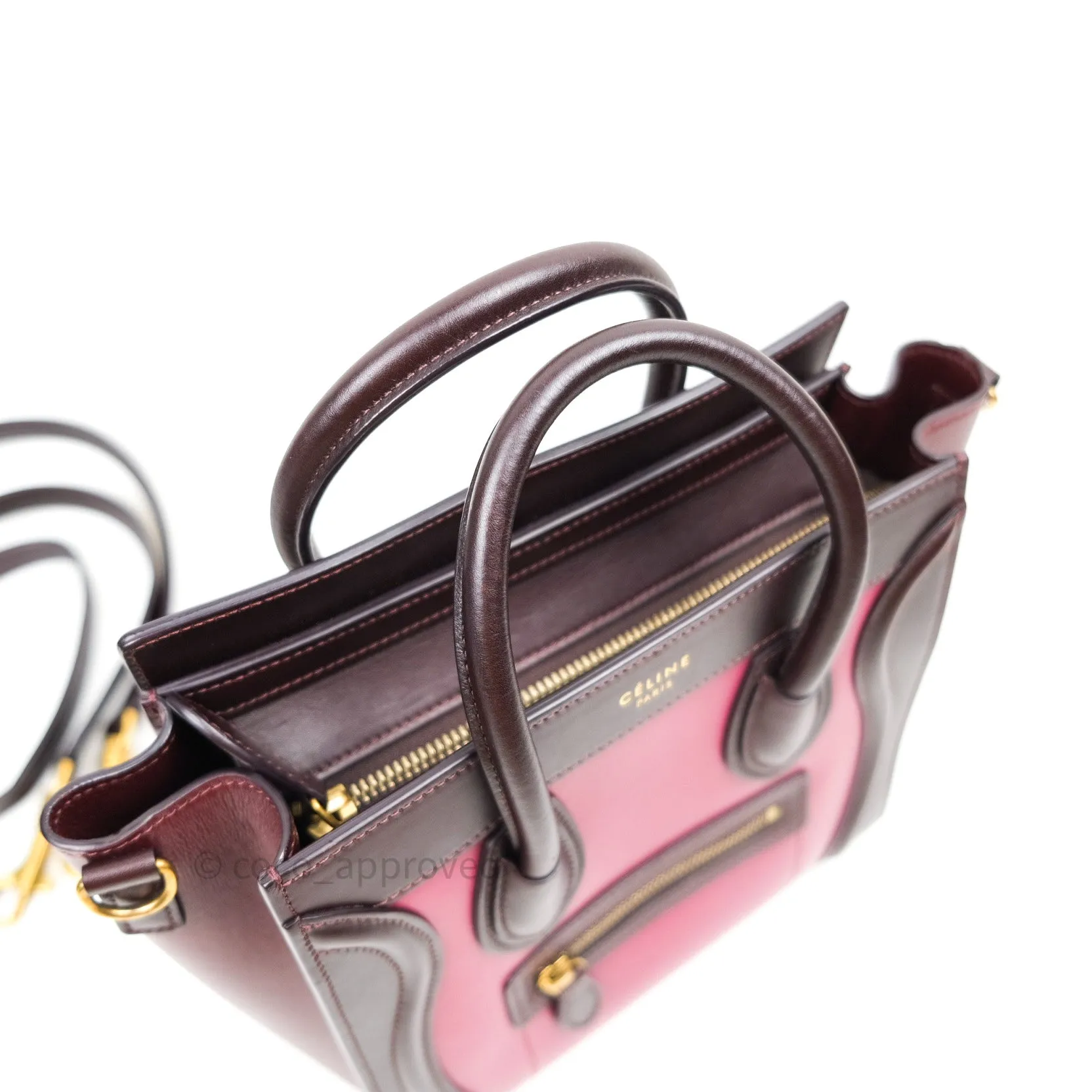 Celine Tri Color Dark Red/Pink/Brown Nano Luggage Tote