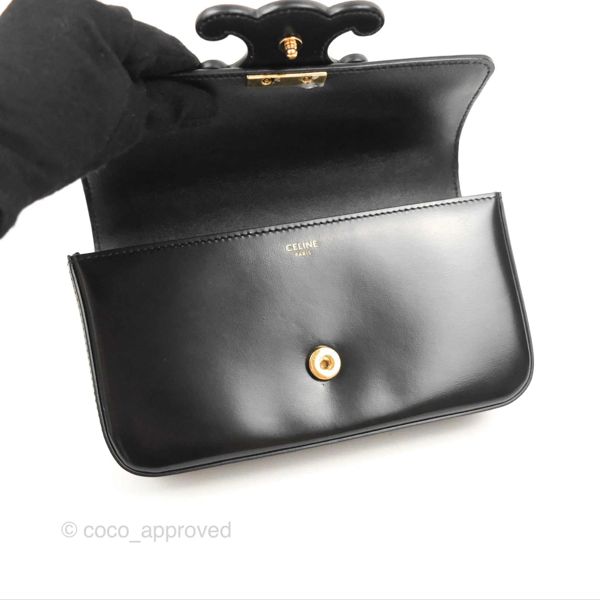 Celine Triomphe Chain Shoulder Bag Black Shiny Calfskin