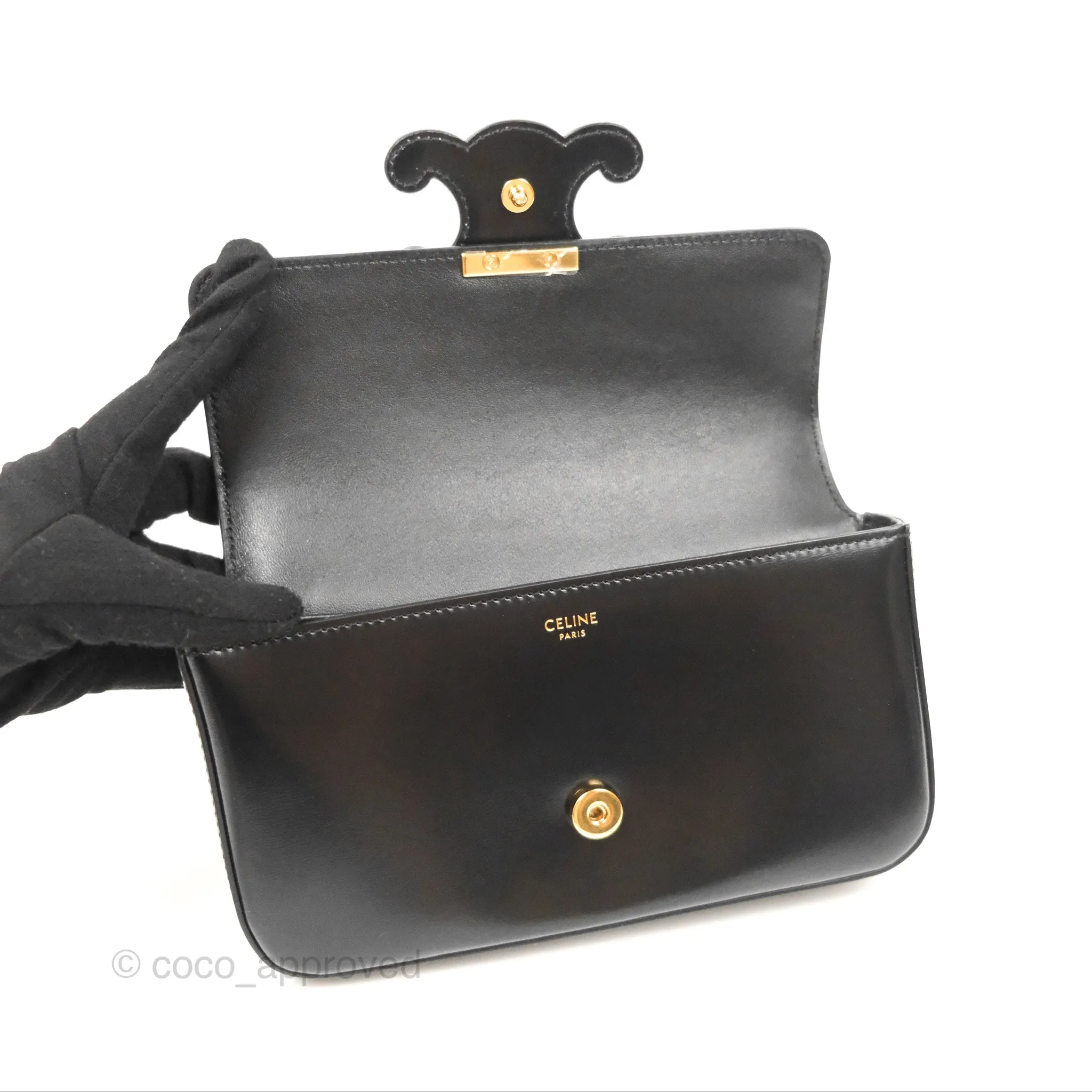 Celine Triomphe Chain Shoulder Bag Black Shiny Calfskin