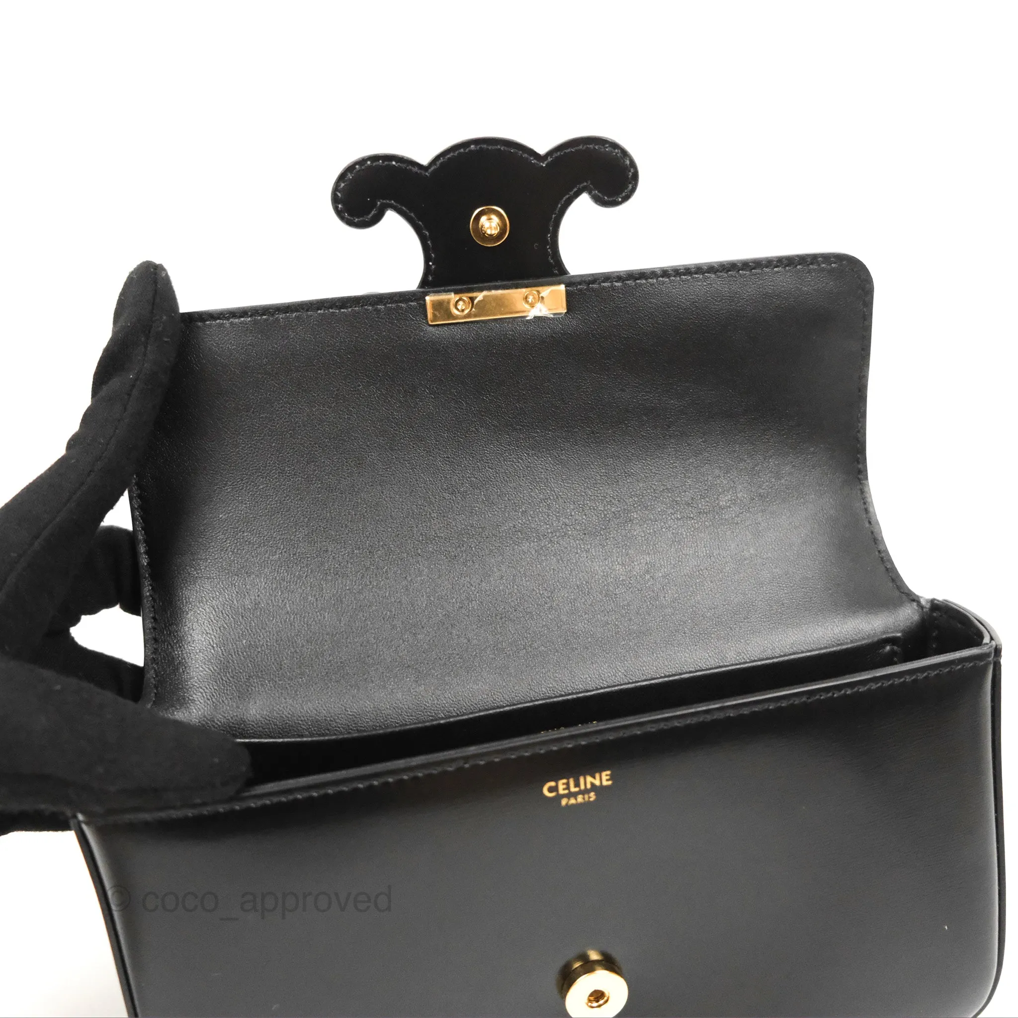 Celine Triomphe Chain Shoulder Bag Black Shiny Calfskin