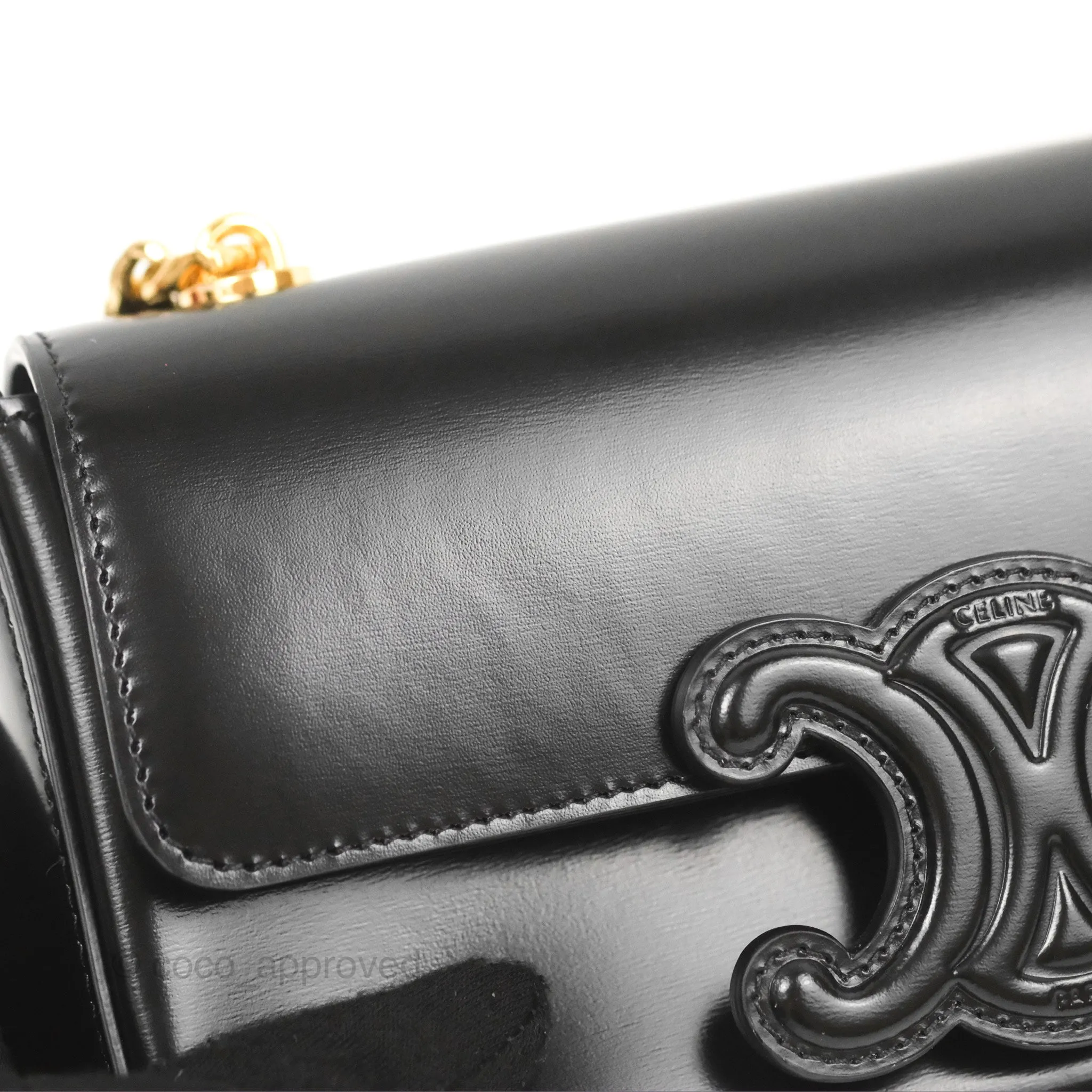 Celine Triomphe Chain Shoulder Bag Black Shiny Calfskin