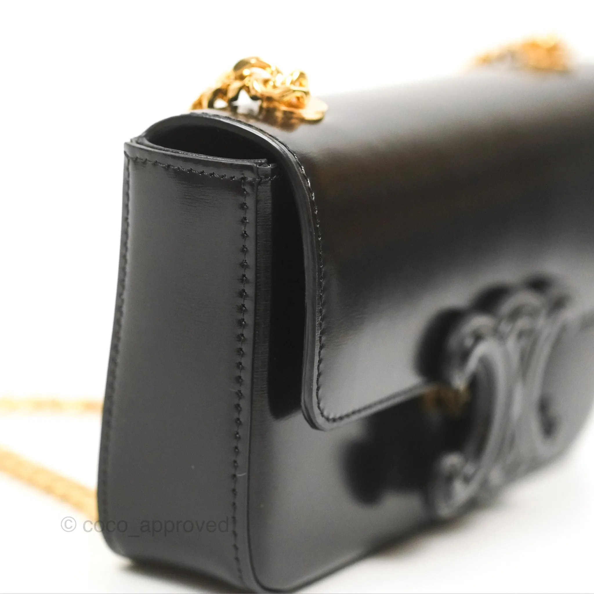 Celine Triomphe Chain Shoulder Bag Black Shiny Calfskin