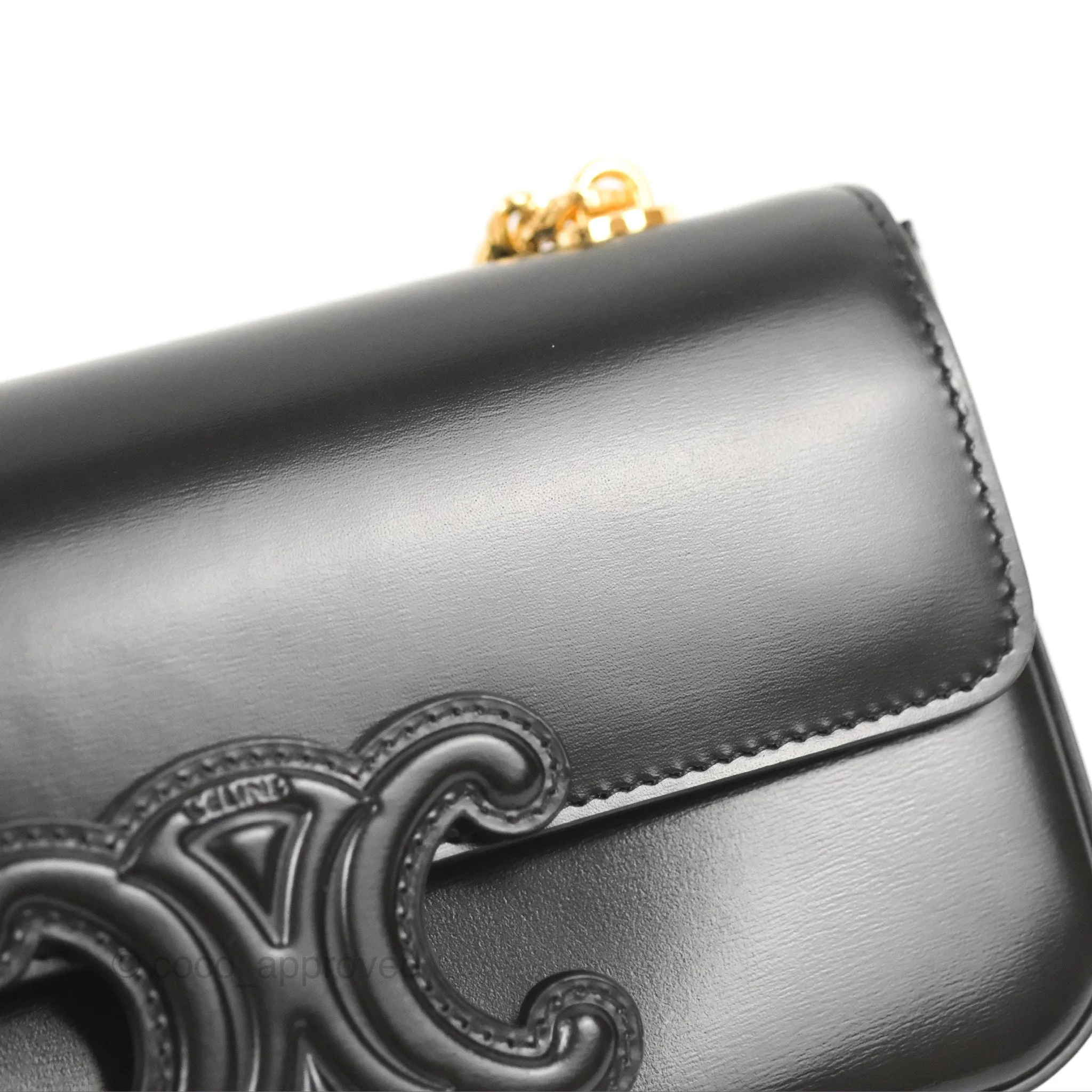Celine Triomphe Chain Shoulder Bag Black Shiny Calfskin