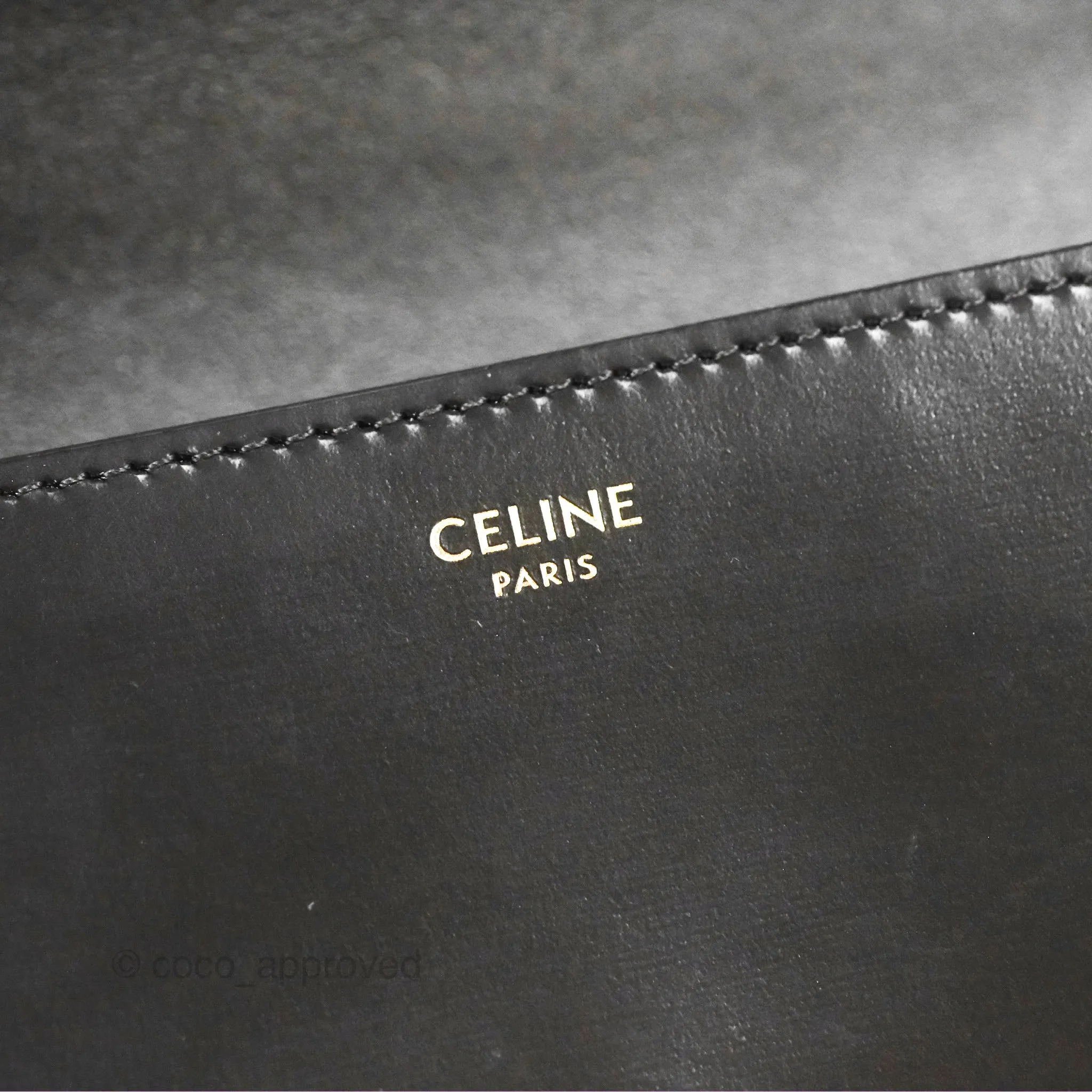 Celine Triomphe Chain Shoulder Bag Black Shiny Calfskin