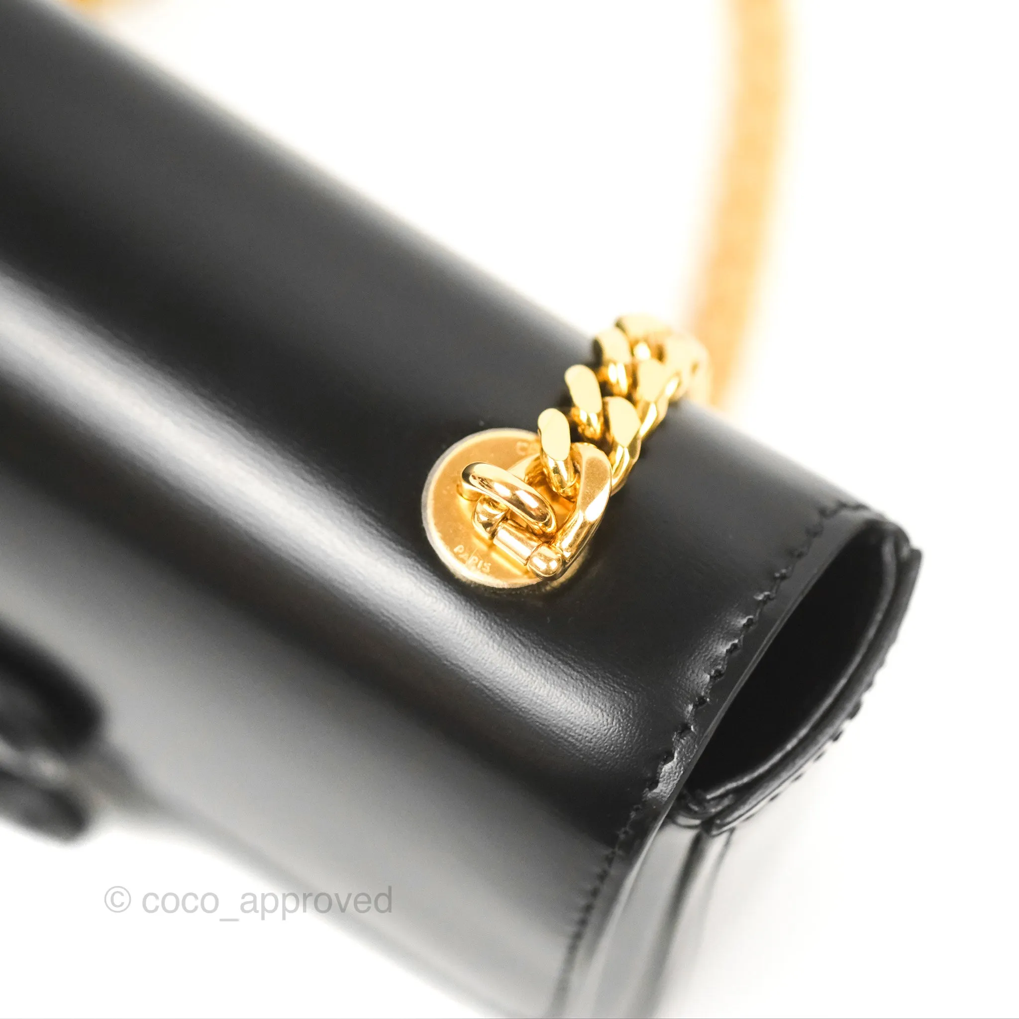 Celine Triomphe Chain Shoulder Bag Black Shiny Calfskin