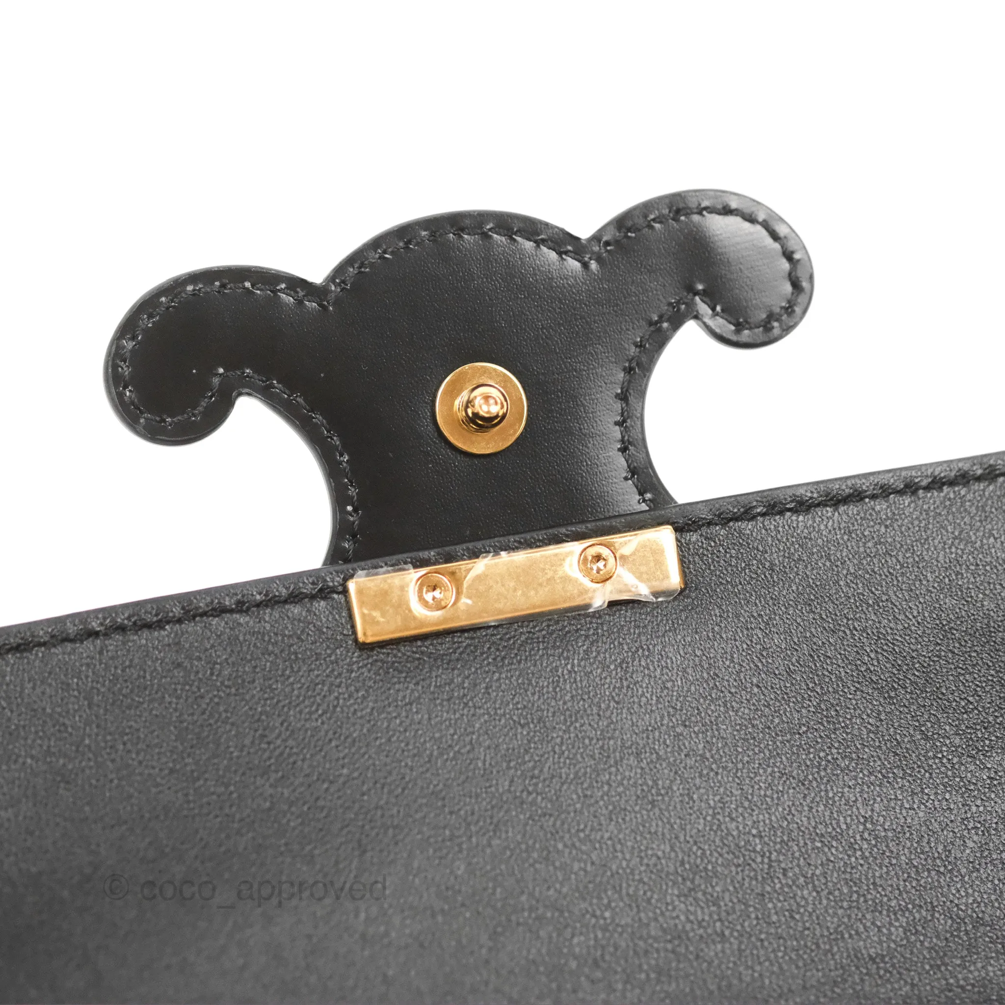 Celine Triomphe Chain Shoulder Bag Black Shiny Calfskin