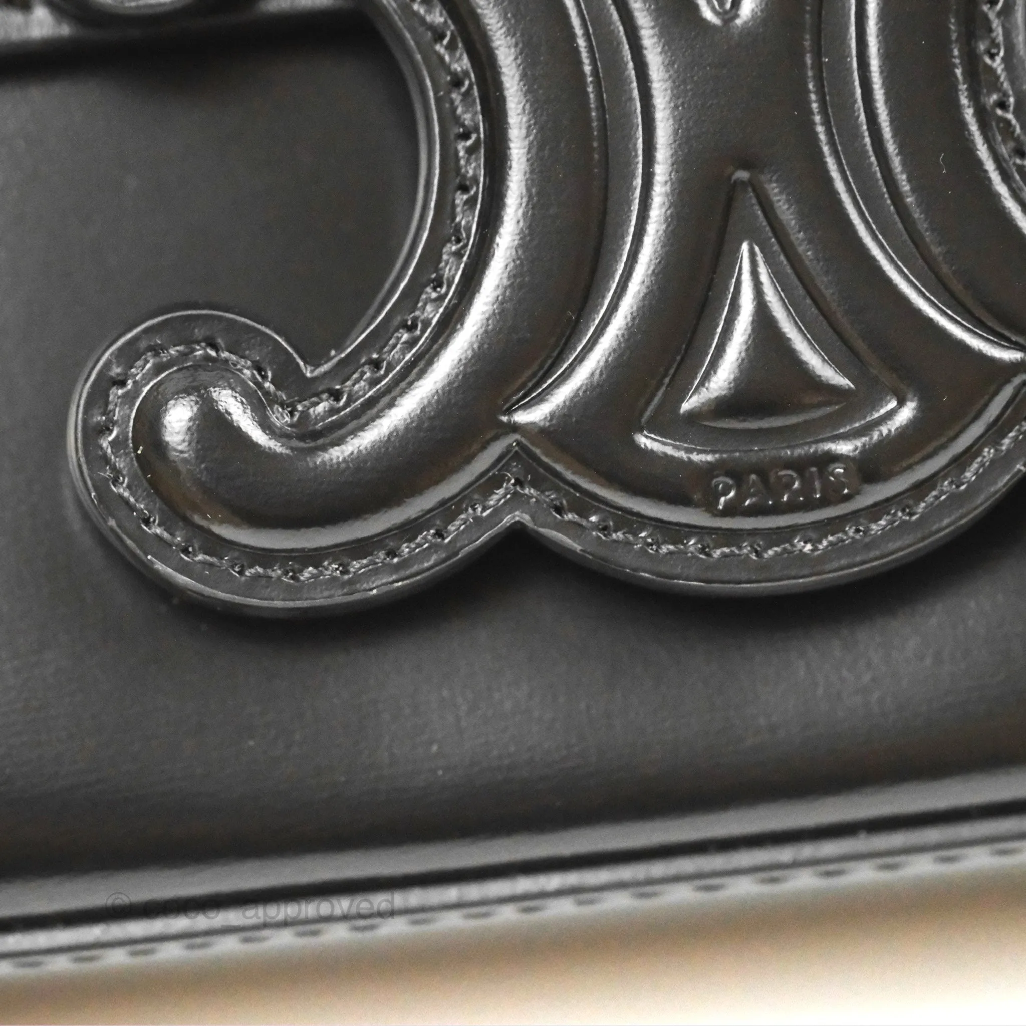 Celine Triomphe Chain Shoulder Bag Black Shiny Calfskin