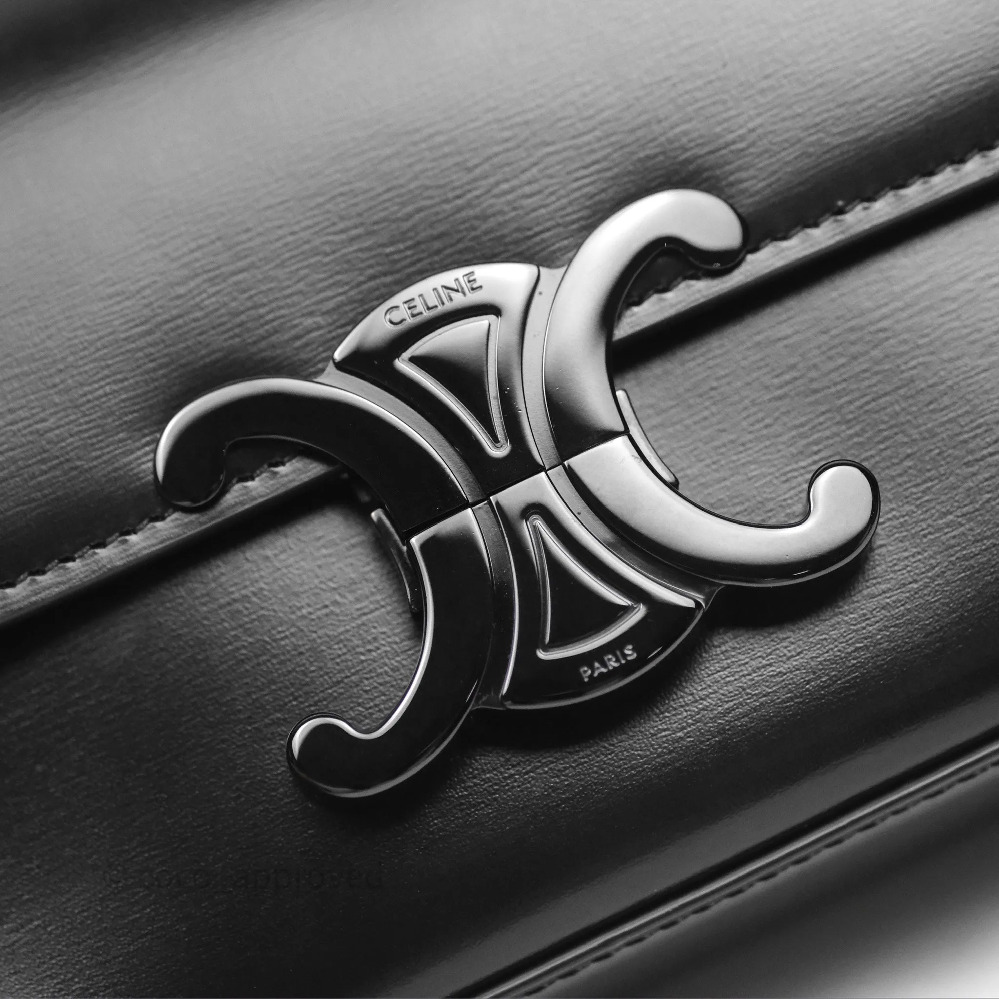 Celine Triomphe Chain Shoulder Bag So Black Shiny Calfskin