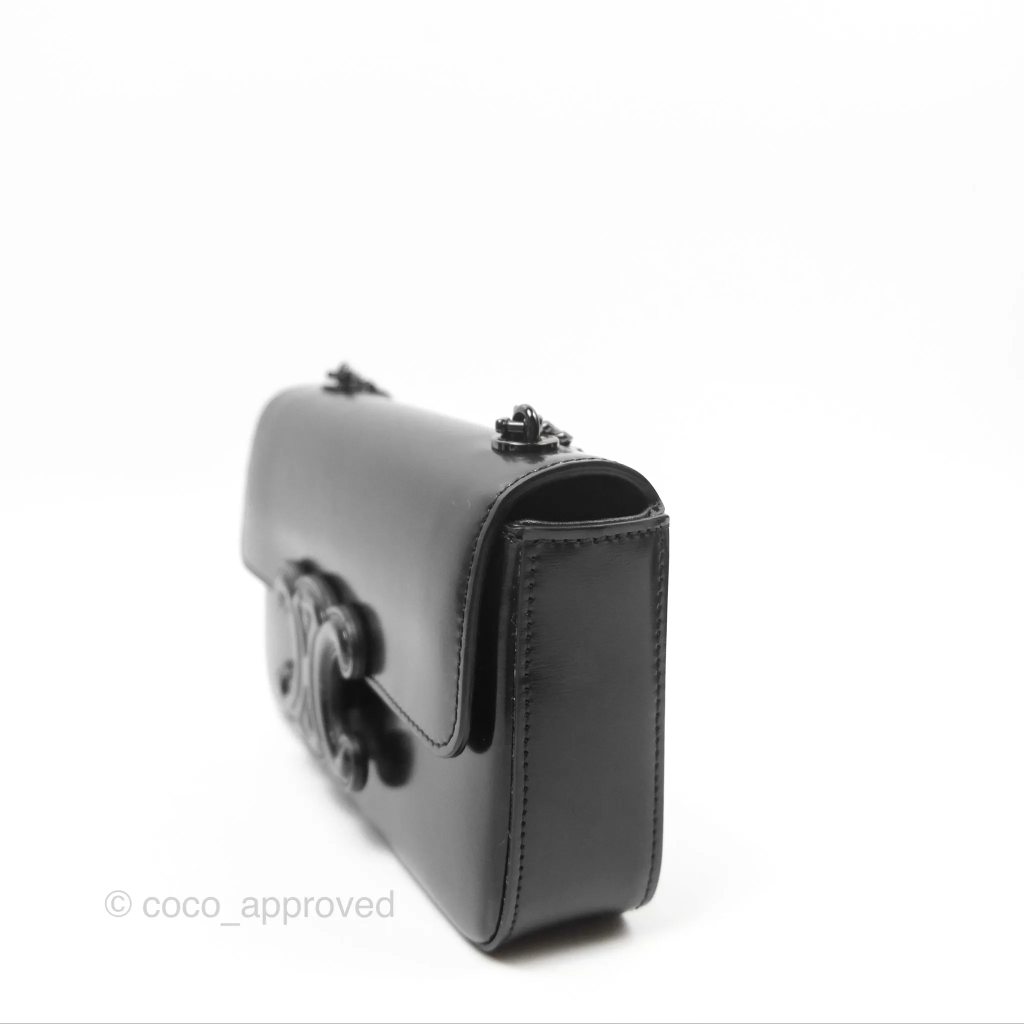 Celine Triomphe Chain Shoulder Bag So Black Shiny Calfskin