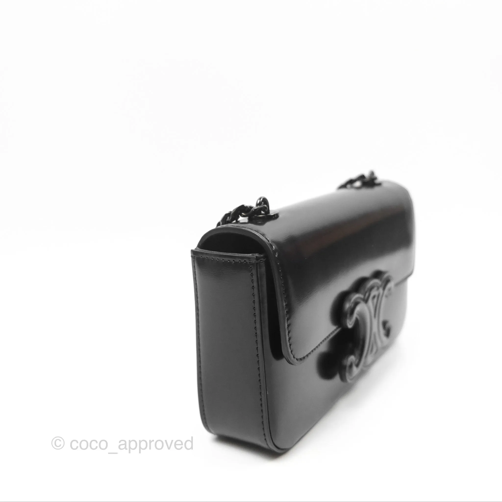 Celine Triomphe Chain Shoulder Bag So Black Shiny Calfskin