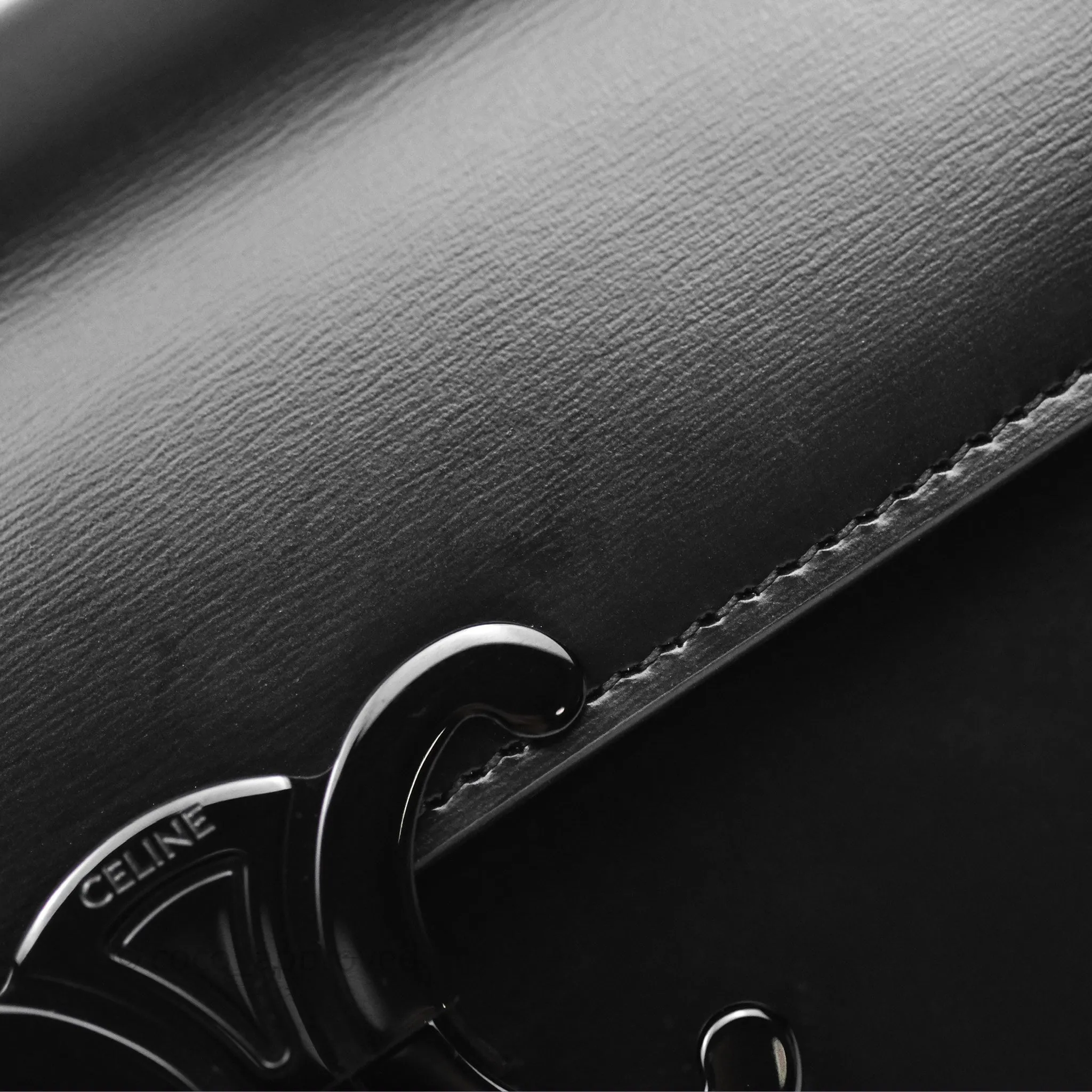 Celine Triomphe Chain Shoulder Bag So Black Shiny Calfskin