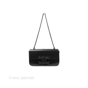 Celine Triomphe Chain Shoulder Bag So Black Shiny Calfskin
