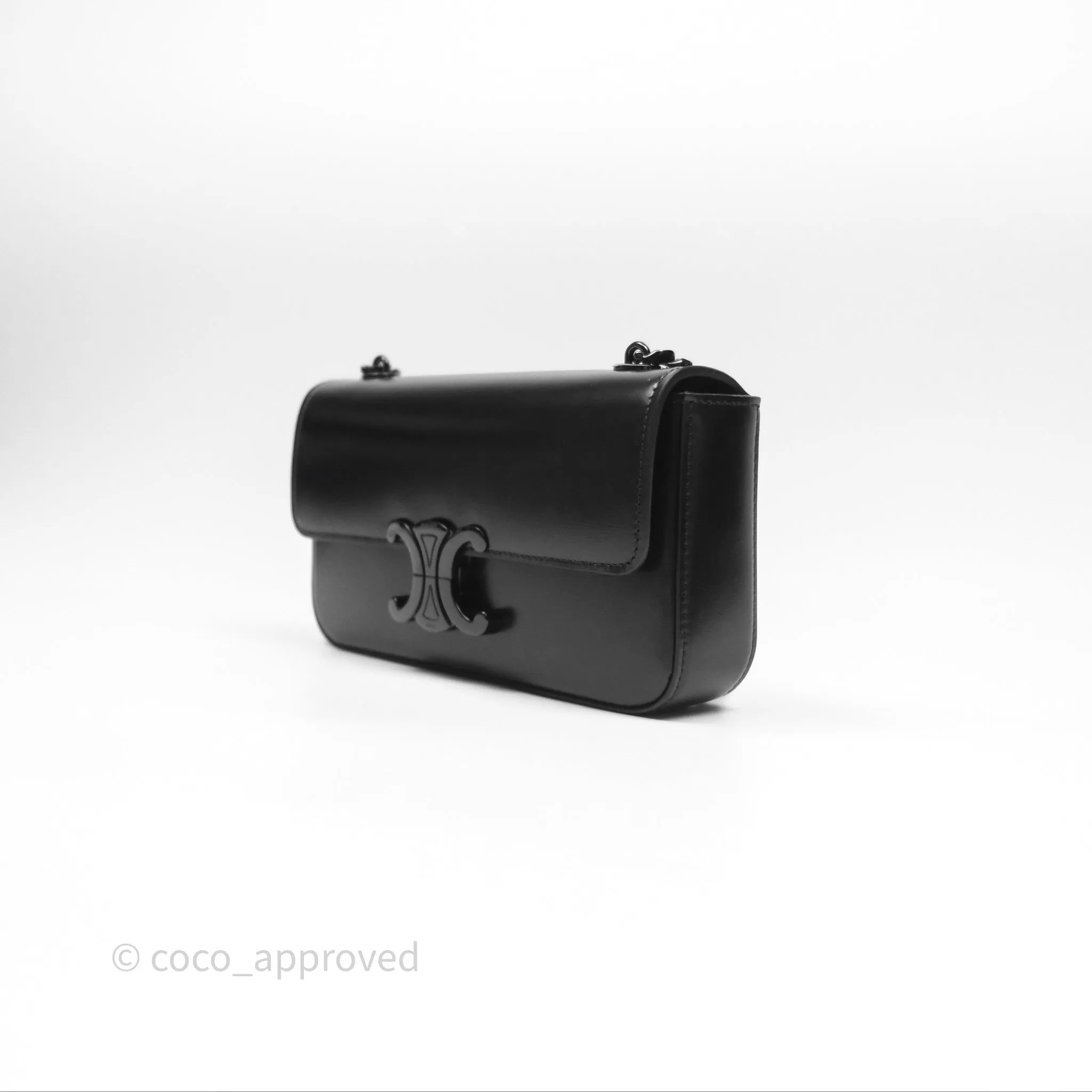 Celine Triomphe Chain Shoulder Bag So Black Shiny Calfskin