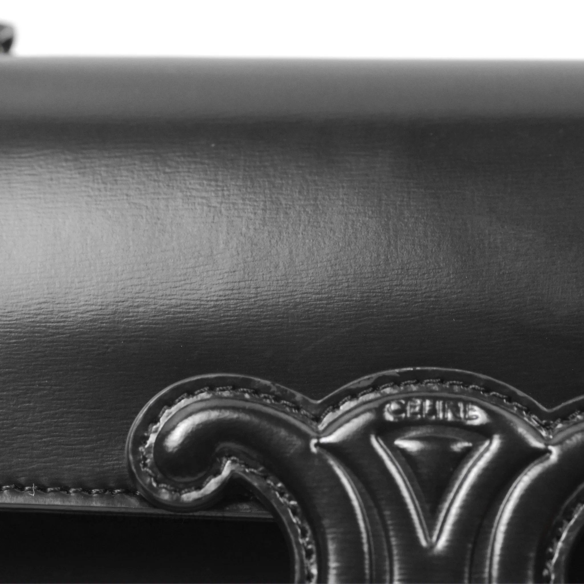 Celine Triomphe Chain Shoulder Bag So Black Shiny Calfskin