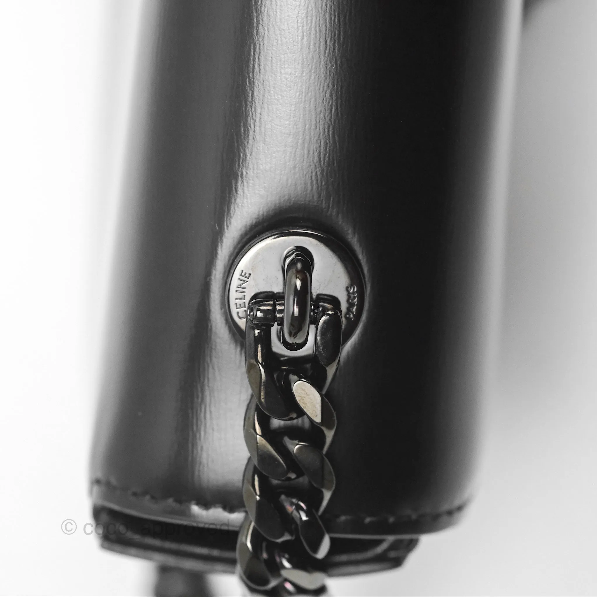 Celine Triomphe Chain Shoulder Bag So Black Shiny Calfskin