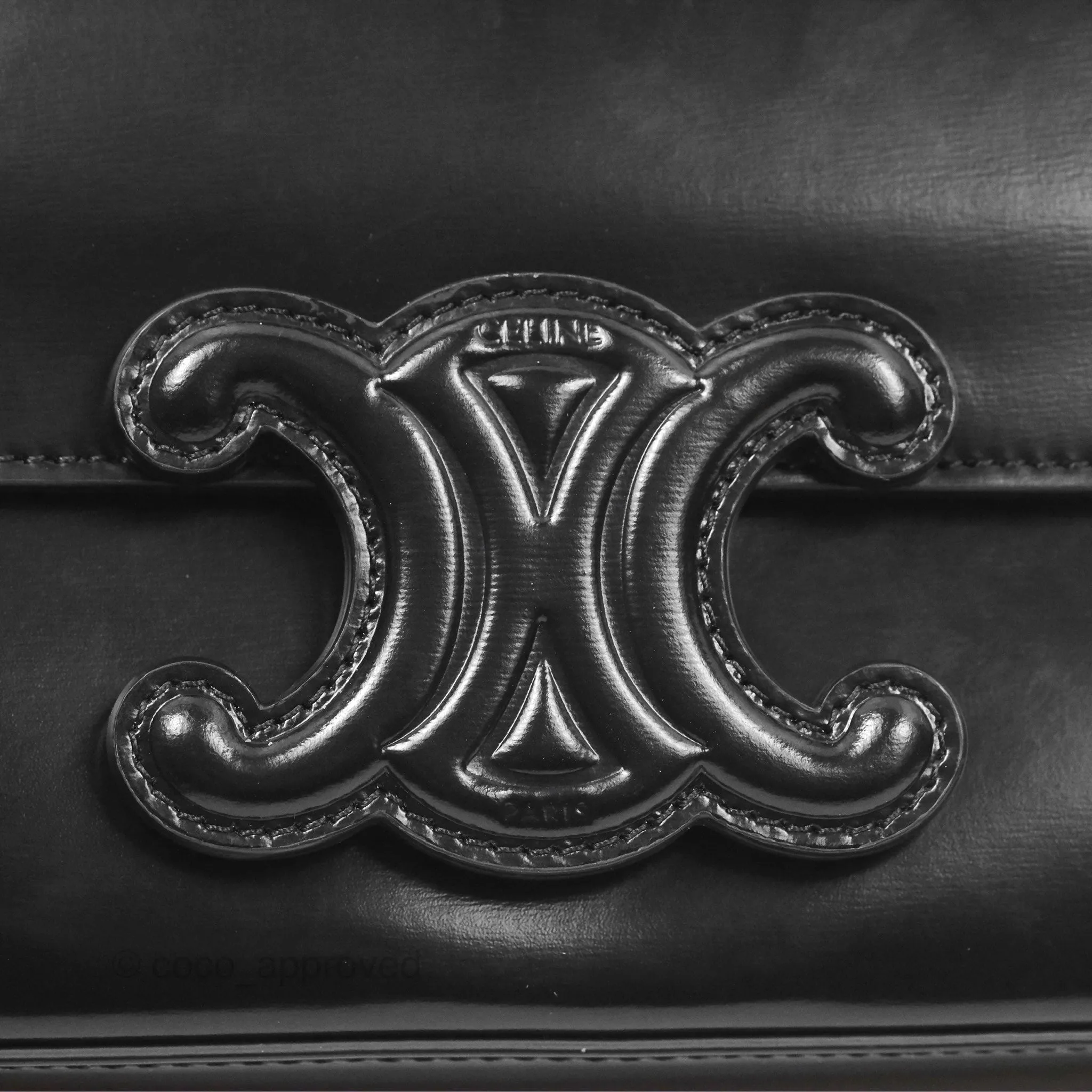 Celine Triomphe Chain Shoulder Bag So Black Shiny Calfskin