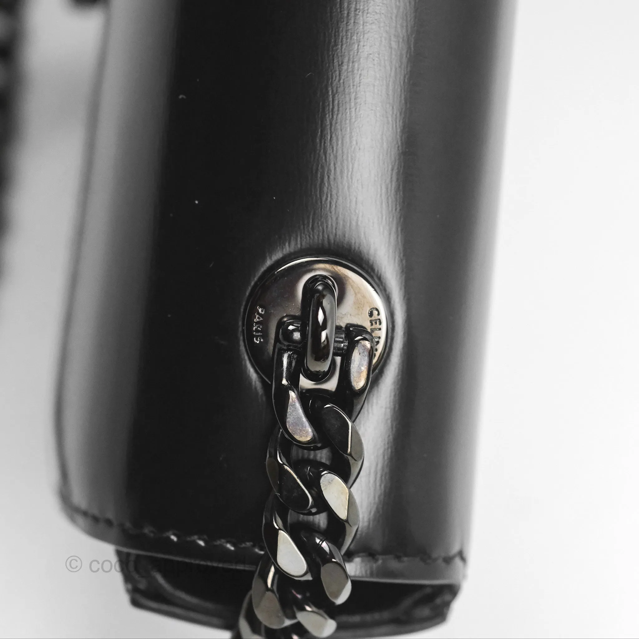 Celine Triomphe Chain Shoulder Bag So Black Shiny Calfskin