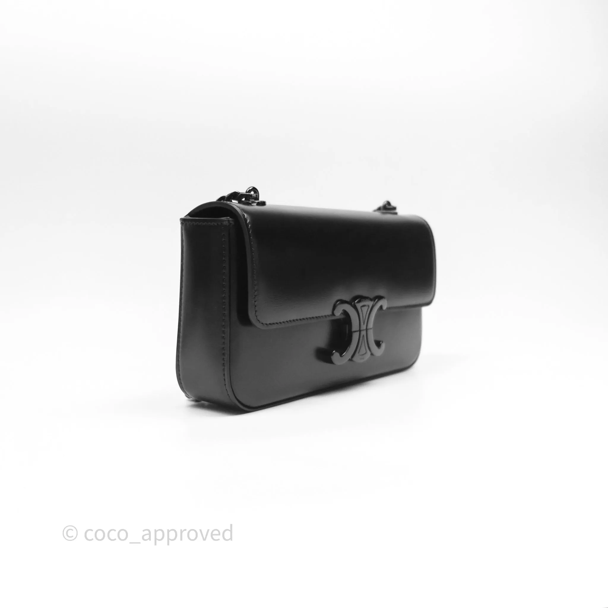 Celine Triomphe Chain Shoulder Bag So Black Shiny Calfskin