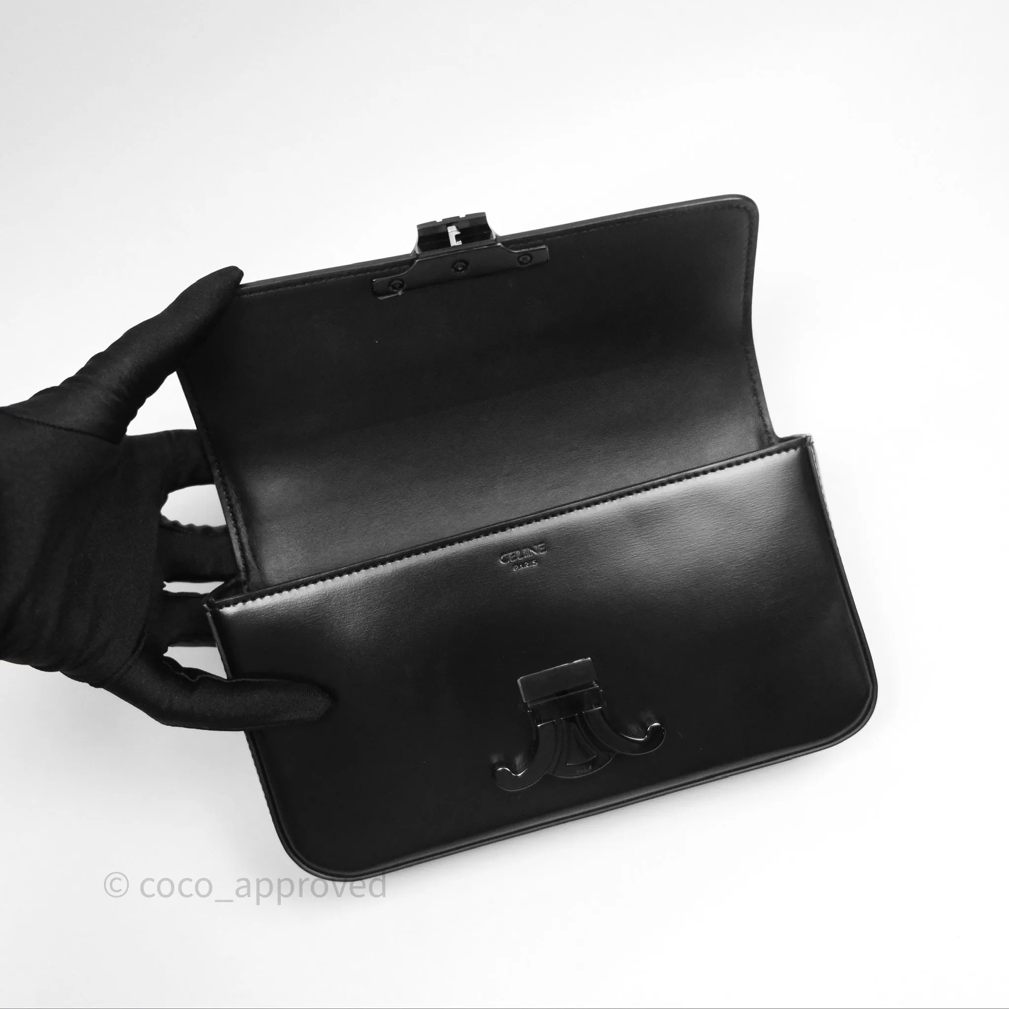 Celine Triomphe Chain Shoulder Bag So Black Shiny Calfskin