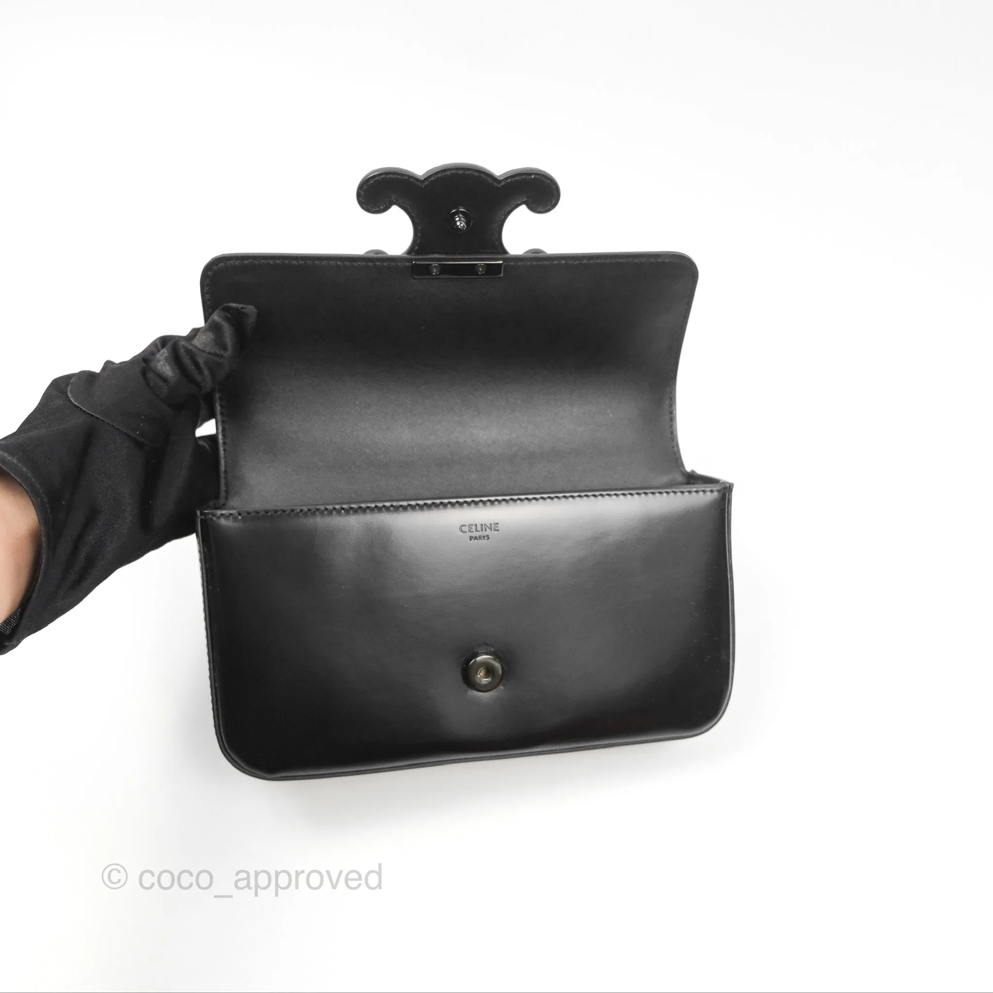Celine Triomphe Chain Shoulder Bag So Black Shiny Calfskin