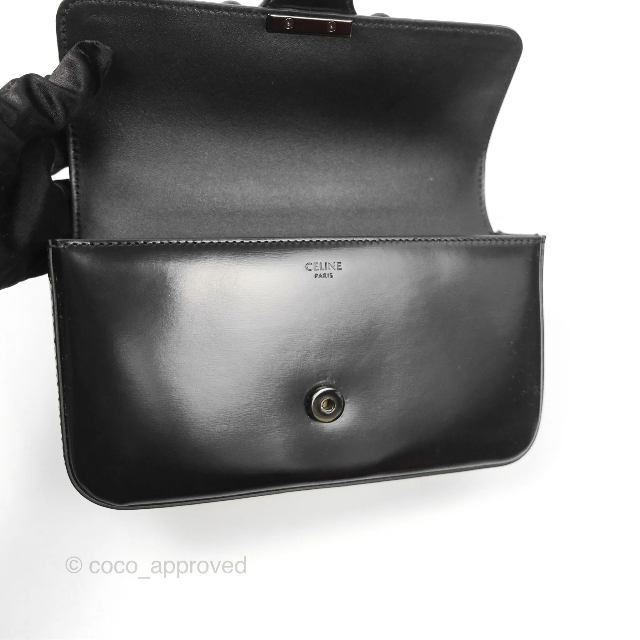 Celine Triomphe Chain Shoulder Bag So Black Shiny Calfskin