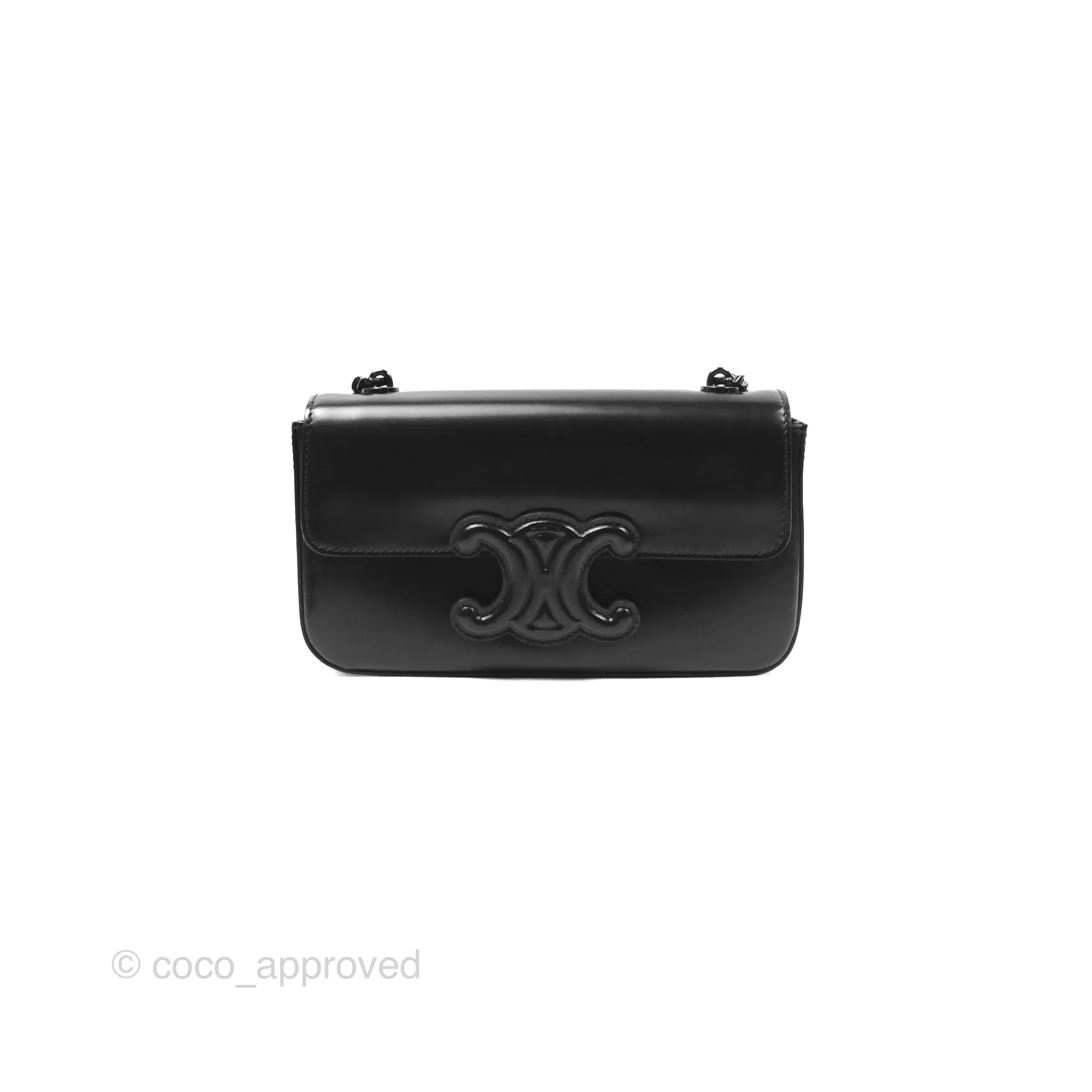 Celine Triomphe Chain Shoulder Bag So Black Shiny Calfskin