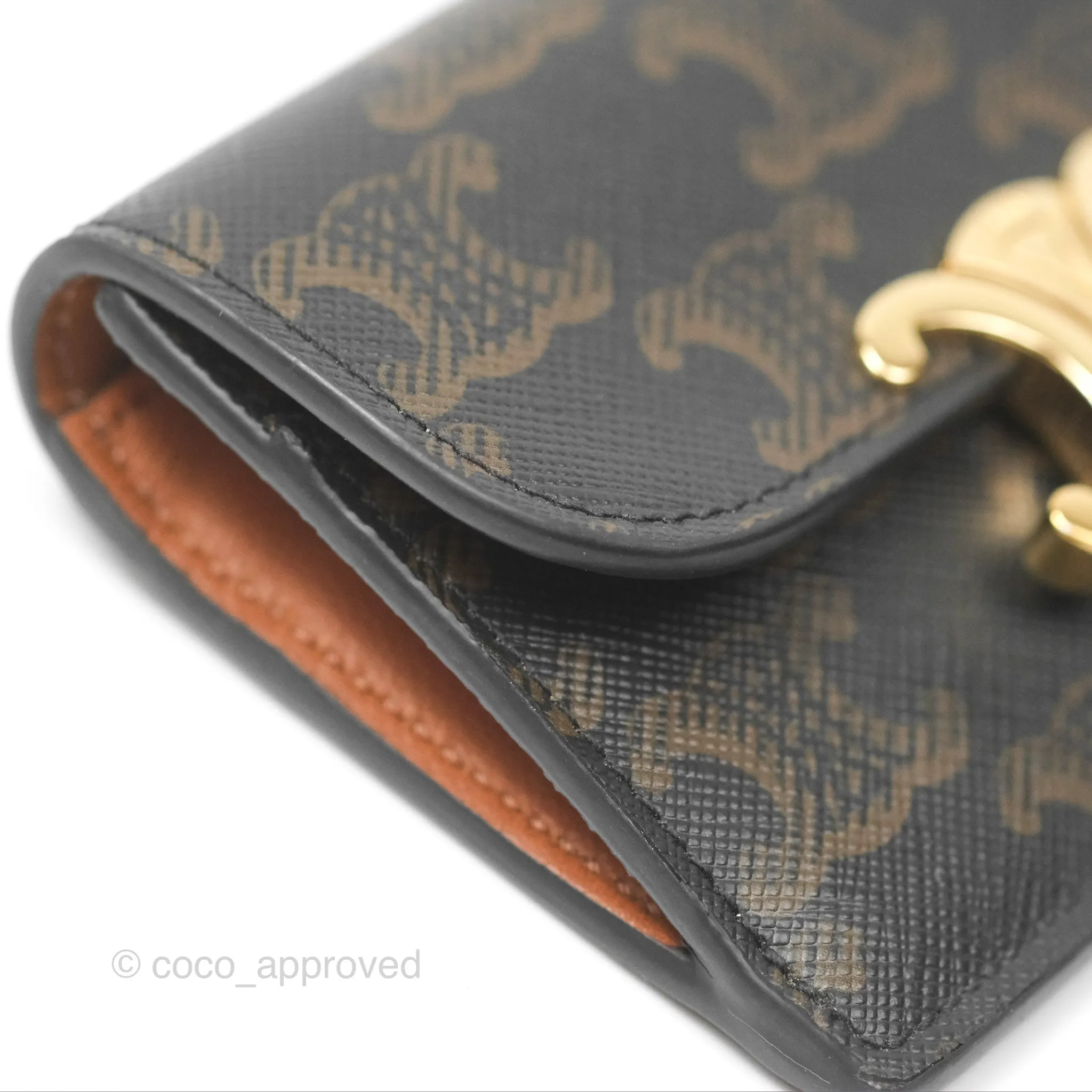 Celine Triomphe Flap Card Holder Triomphe Canvas Tan