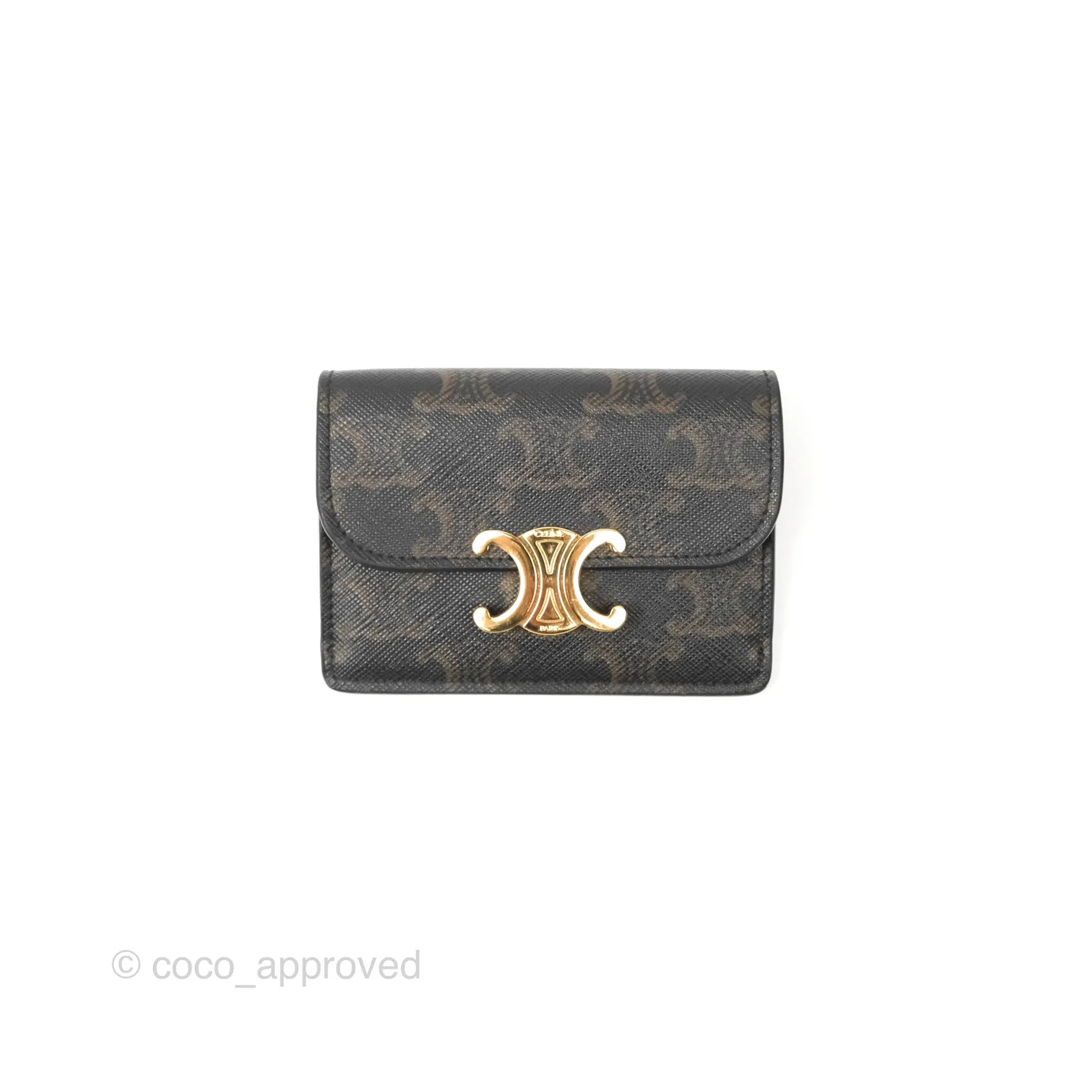 Celine Triomphe Flap Card Holder Triomphe Canvas Tan