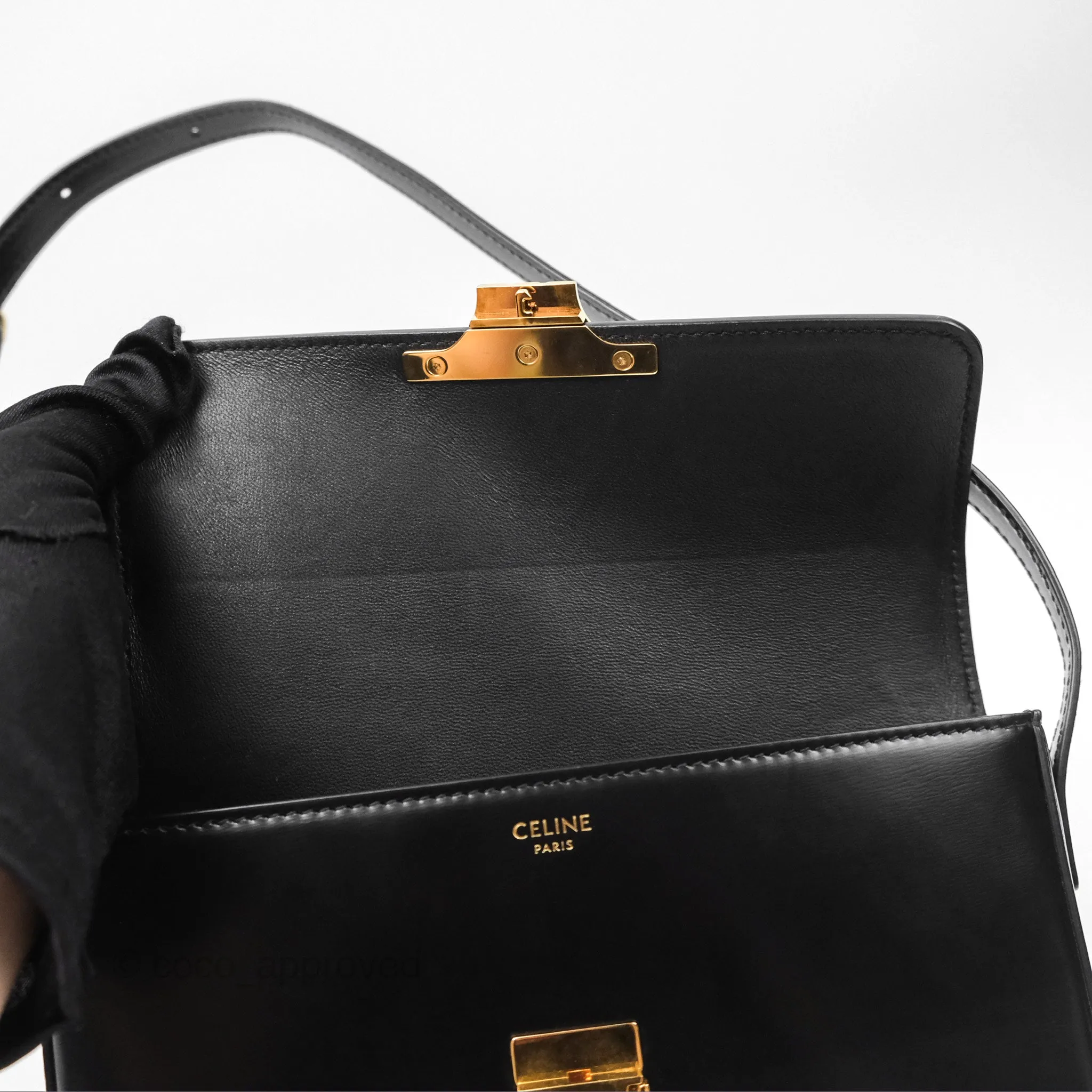 Celine Triomphe Shoulder Bag Black Calfskin