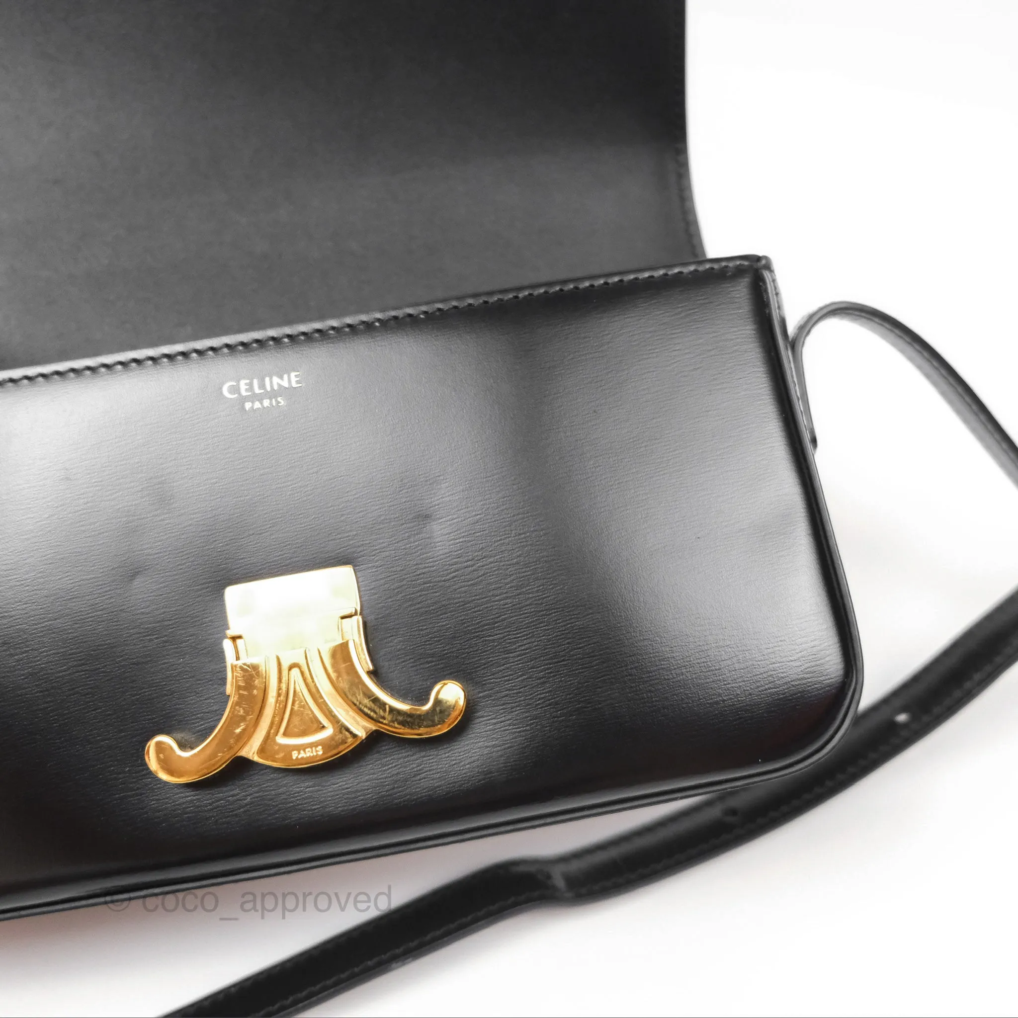 Celine Triomphe Shoulder Bag Black Calfskin