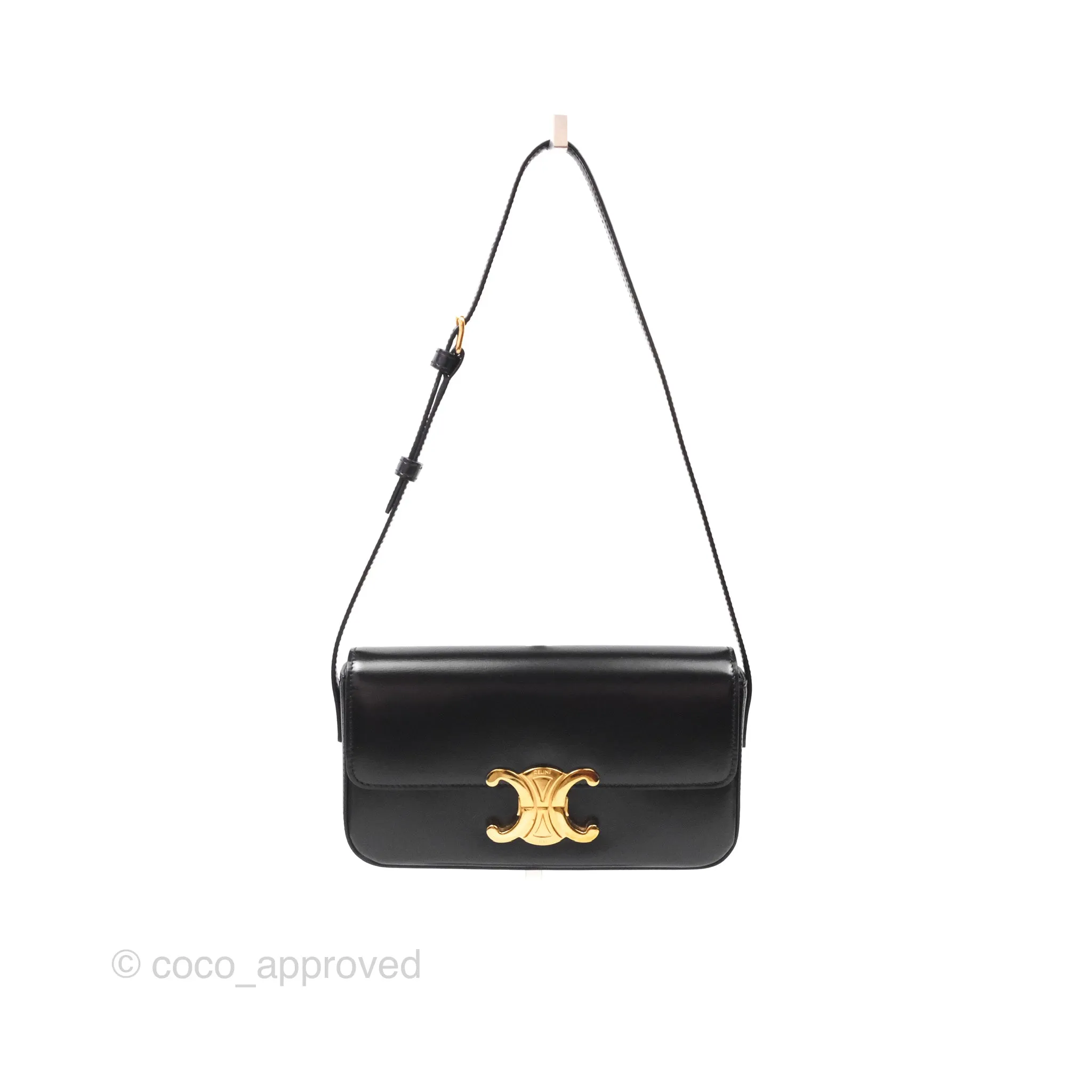 Celine Triomphe Shoulder Bag Black Calfskin