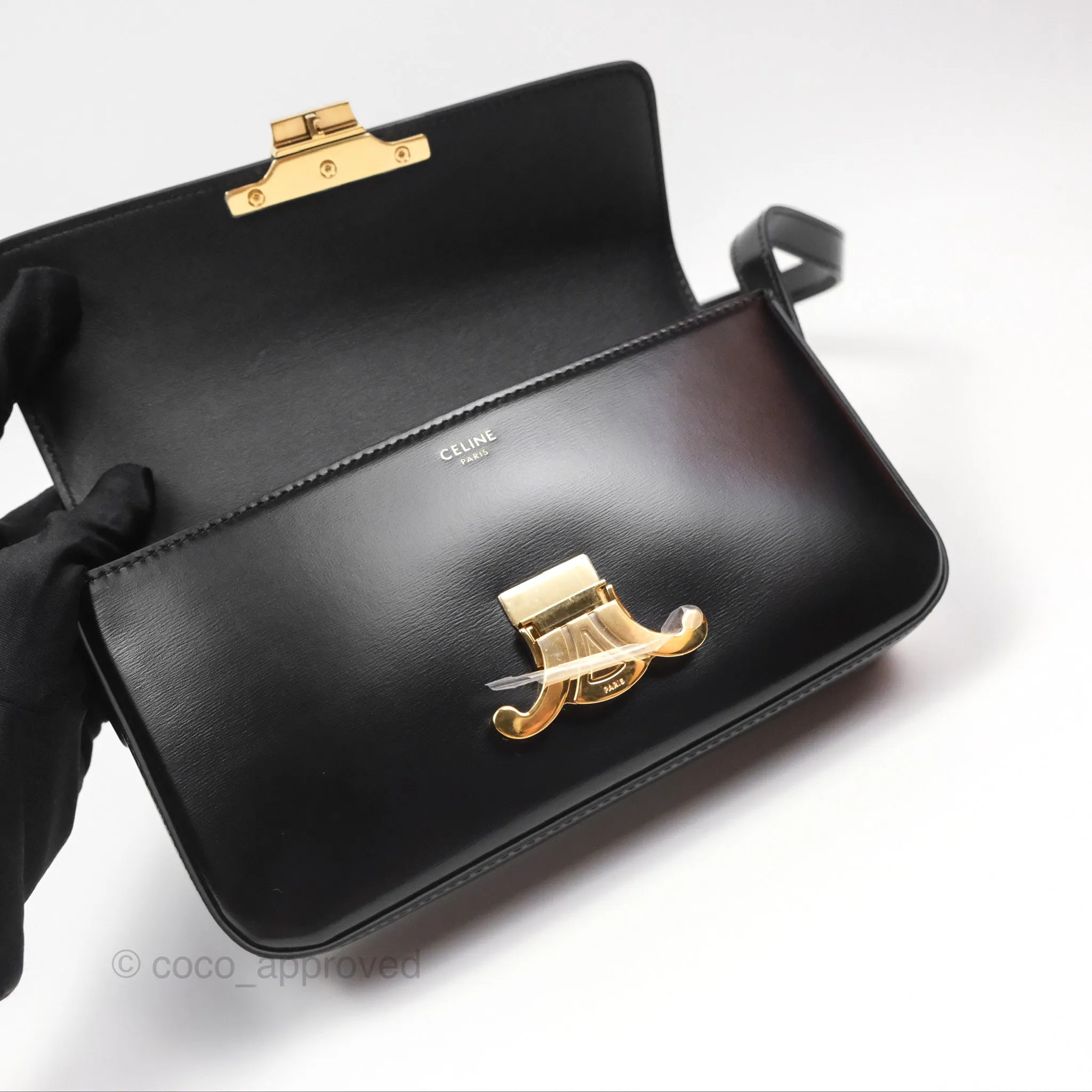 Celine Triomphe Shoulder Bag Black Calfskin