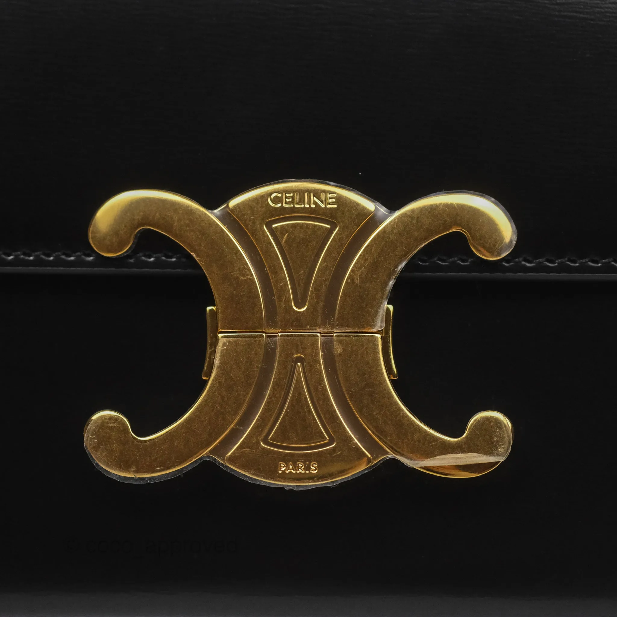 Celine Triomphe Shoulder Bag Black Calfskin