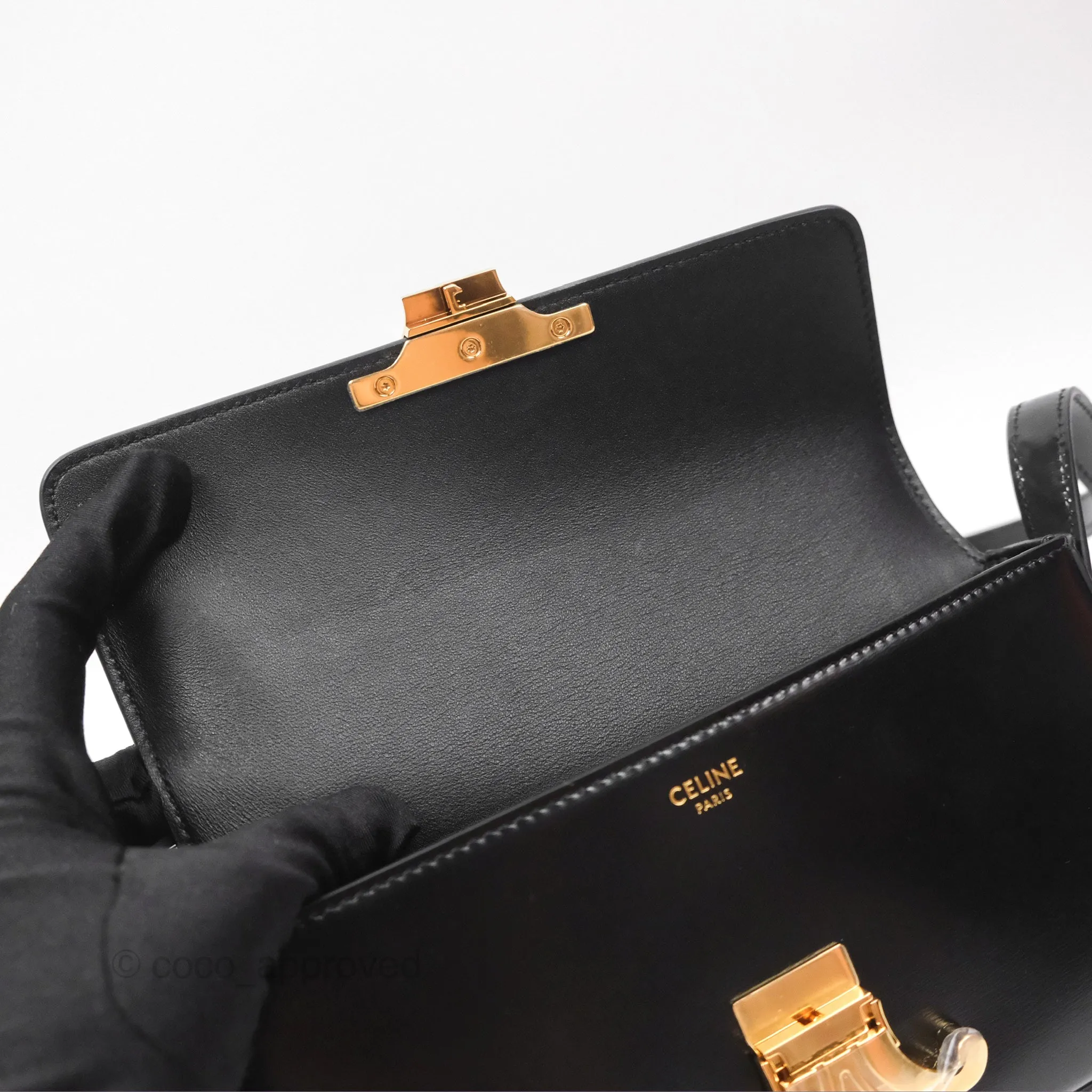 Celine Triomphe Shoulder Bag Black Calfskin