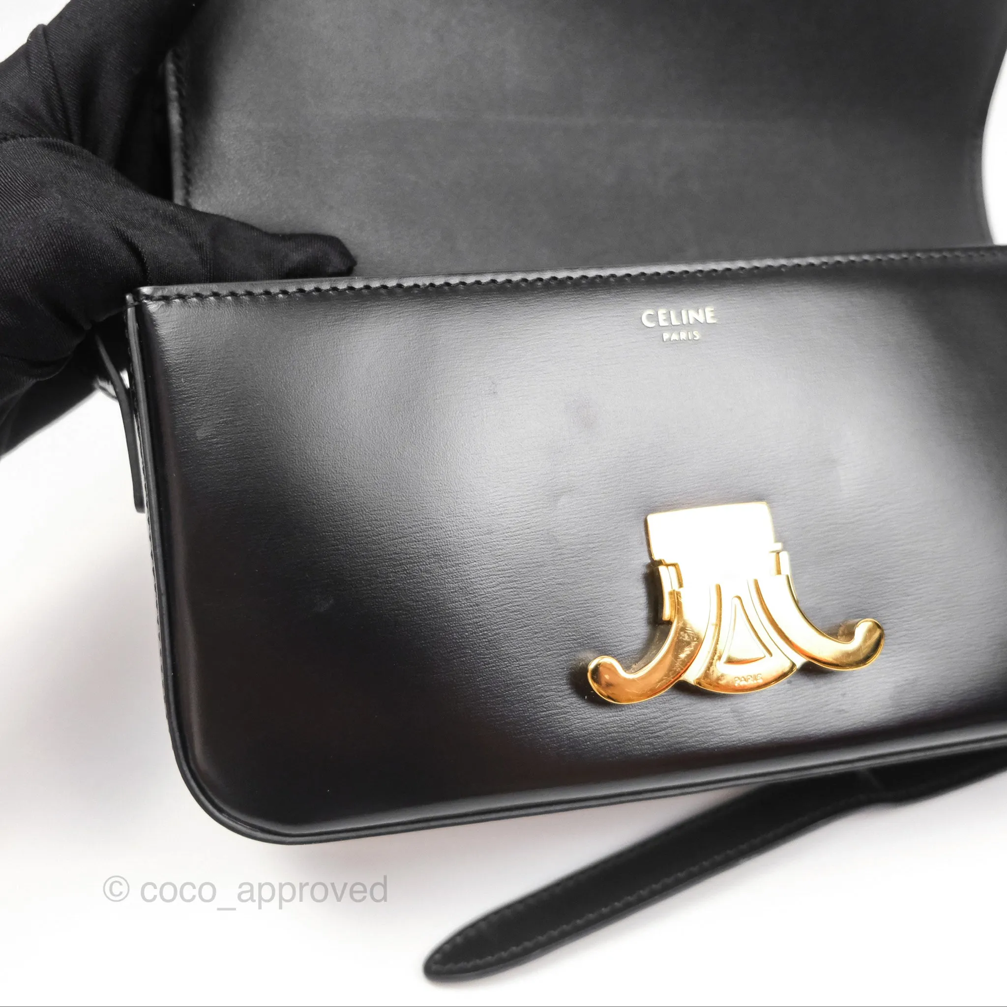 Celine Triomphe Shoulder Bag Black Calfskin