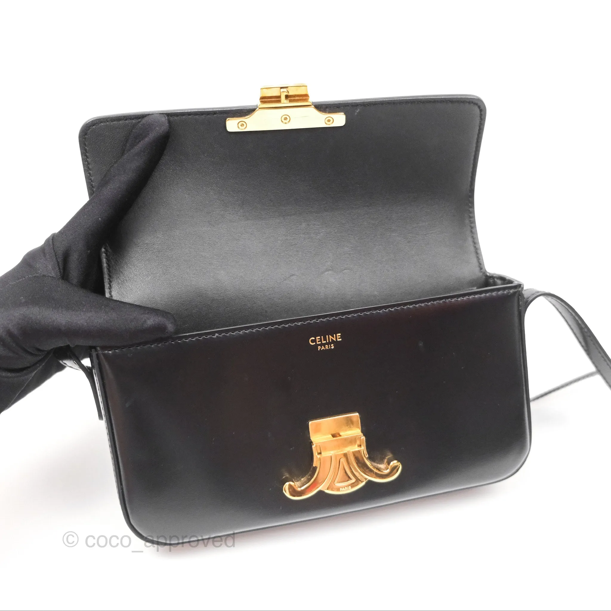 Celine Triomphe Shoulder Bag Black Calfskin