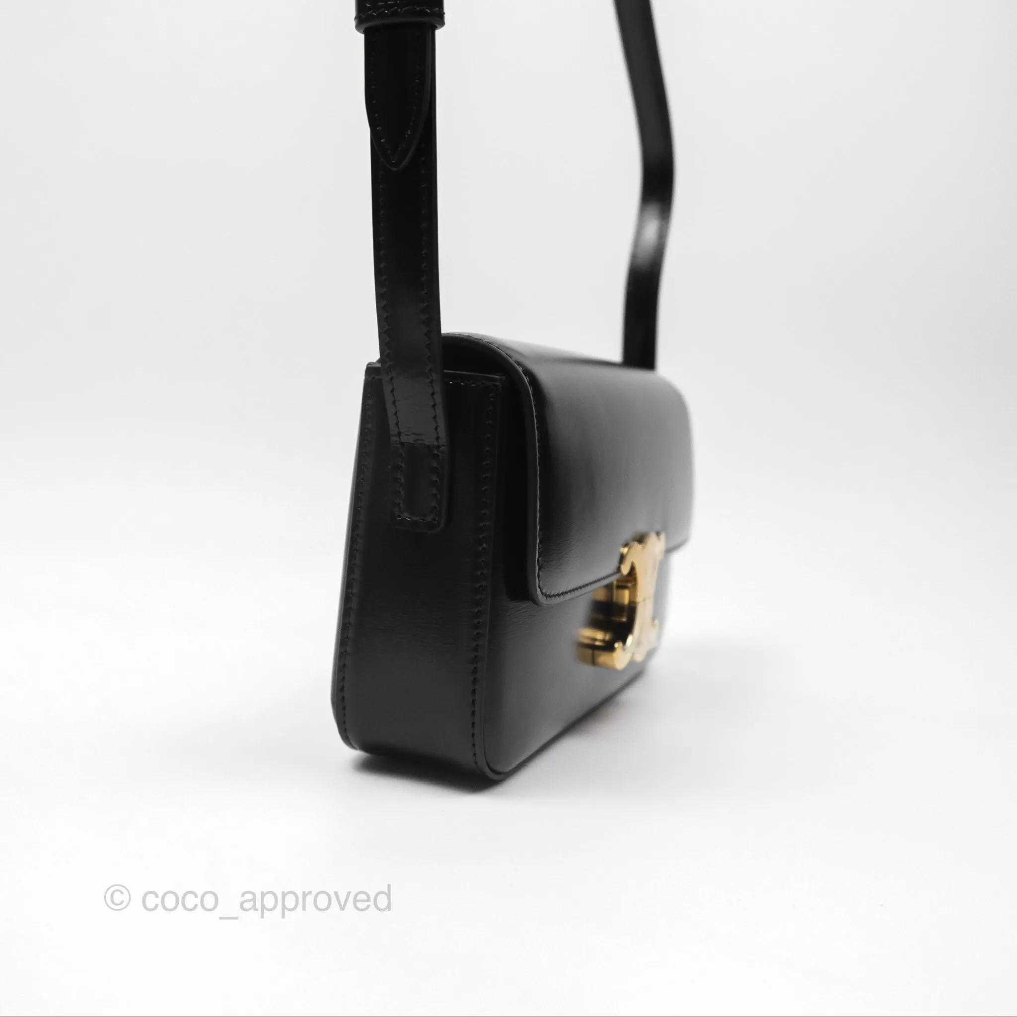 Celine Triomphe Shoulder Bag Black Calfskin
