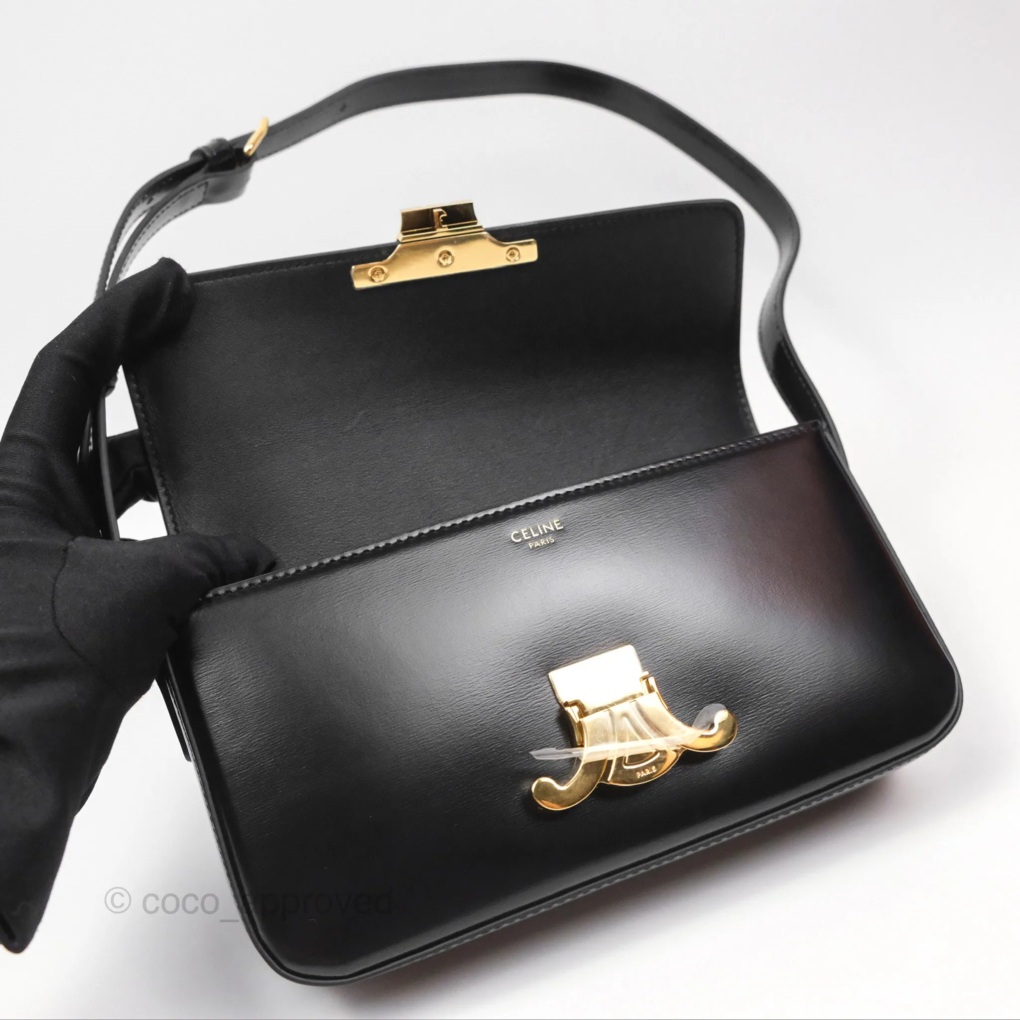 Celine Triomphe Shoulder Bag Black Calfskin